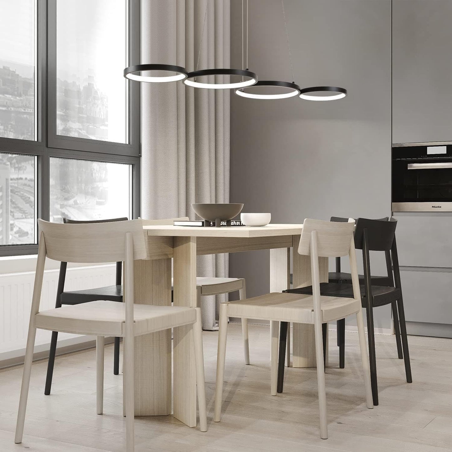 ZMH Pendellampe LED Pendellampe Dimmbar mit Fernbedienung Esstischlampe Esstisch Schwarz H?ngelampe Ring 54W H?henverstellbar Pendelleuchte f¨¹r Wohnzimmer Schlafzimmer Arbeitszimmer B¨¹ro Esszimmer