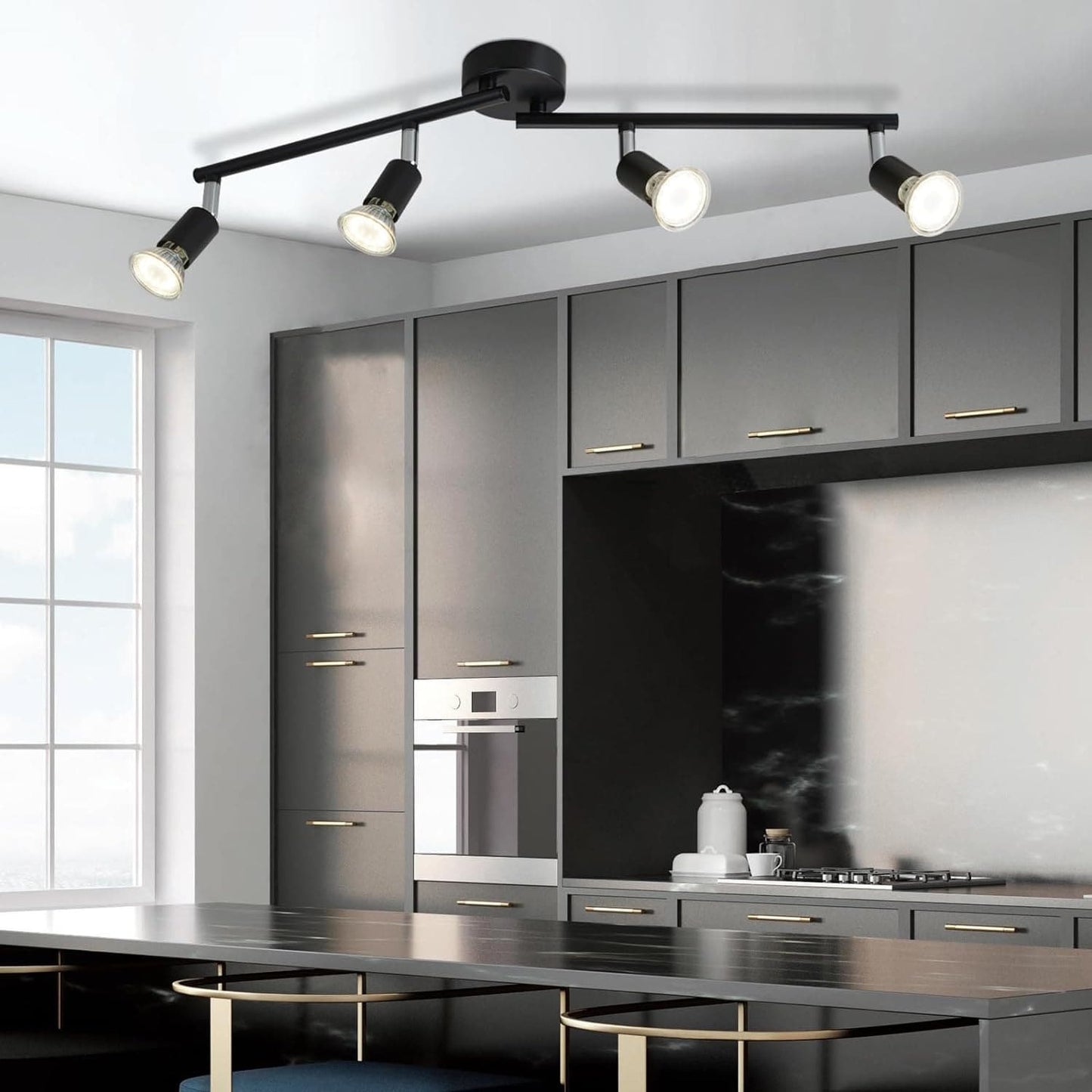 ZMH LED Deckenstrahler 4 Flammig Wohnzimmer - Schwarz Deckenleuchte Modern Deckenlampe GU10 Deckenspot Schwenkbar 350¡ãDrehbar Spot Strahler Decke Schlafzimmer K¨¹che Flur Ohne Leuchtmittel