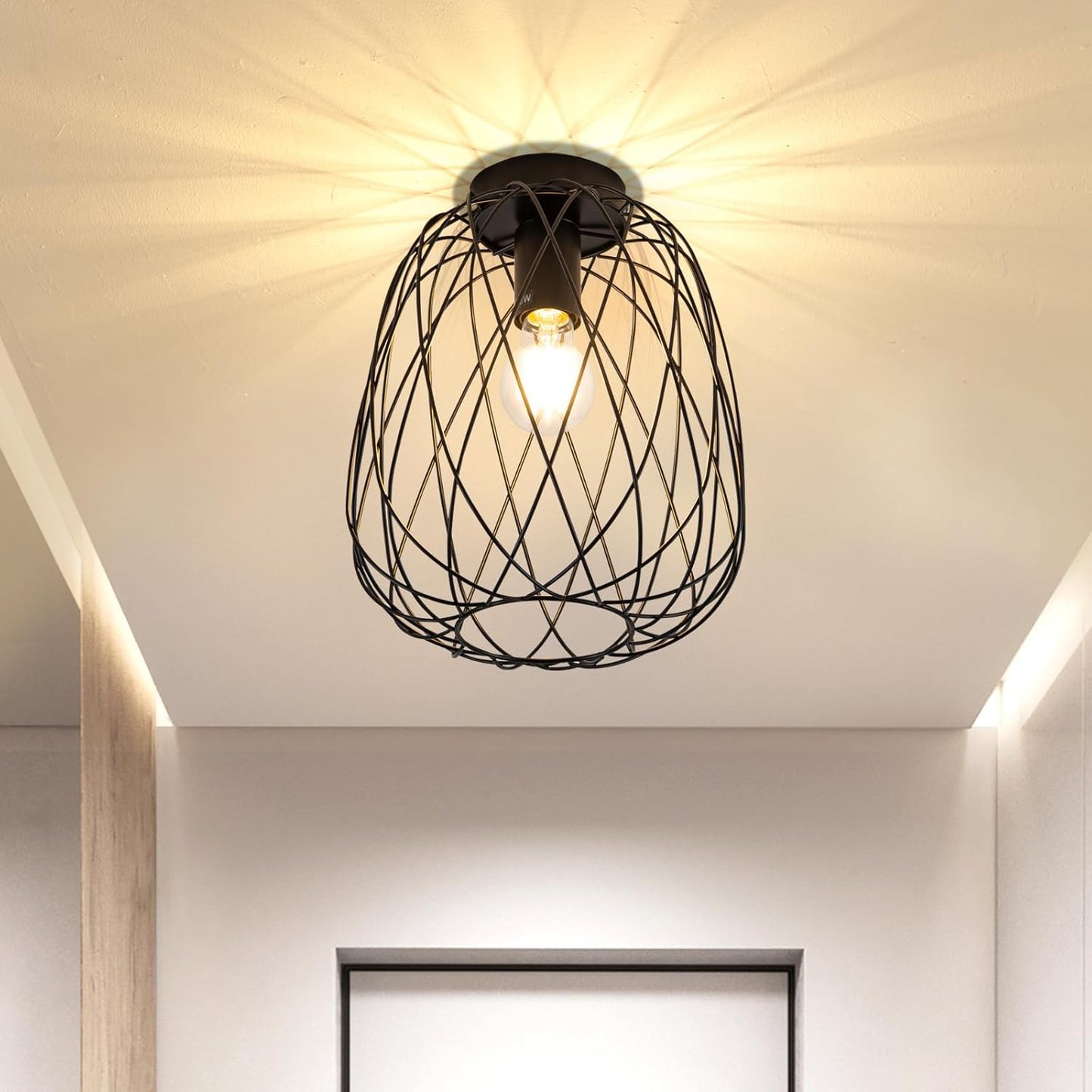 ZMH Deckenlampe Schwarz Flurlampe Vintage - Deckenleuchte Industrial Retro E27 1 Flammig Lampe Decke Runde Lampenschirm Metall Korride Wohnzimmer K¨¹che Schlafzimmer 25CM