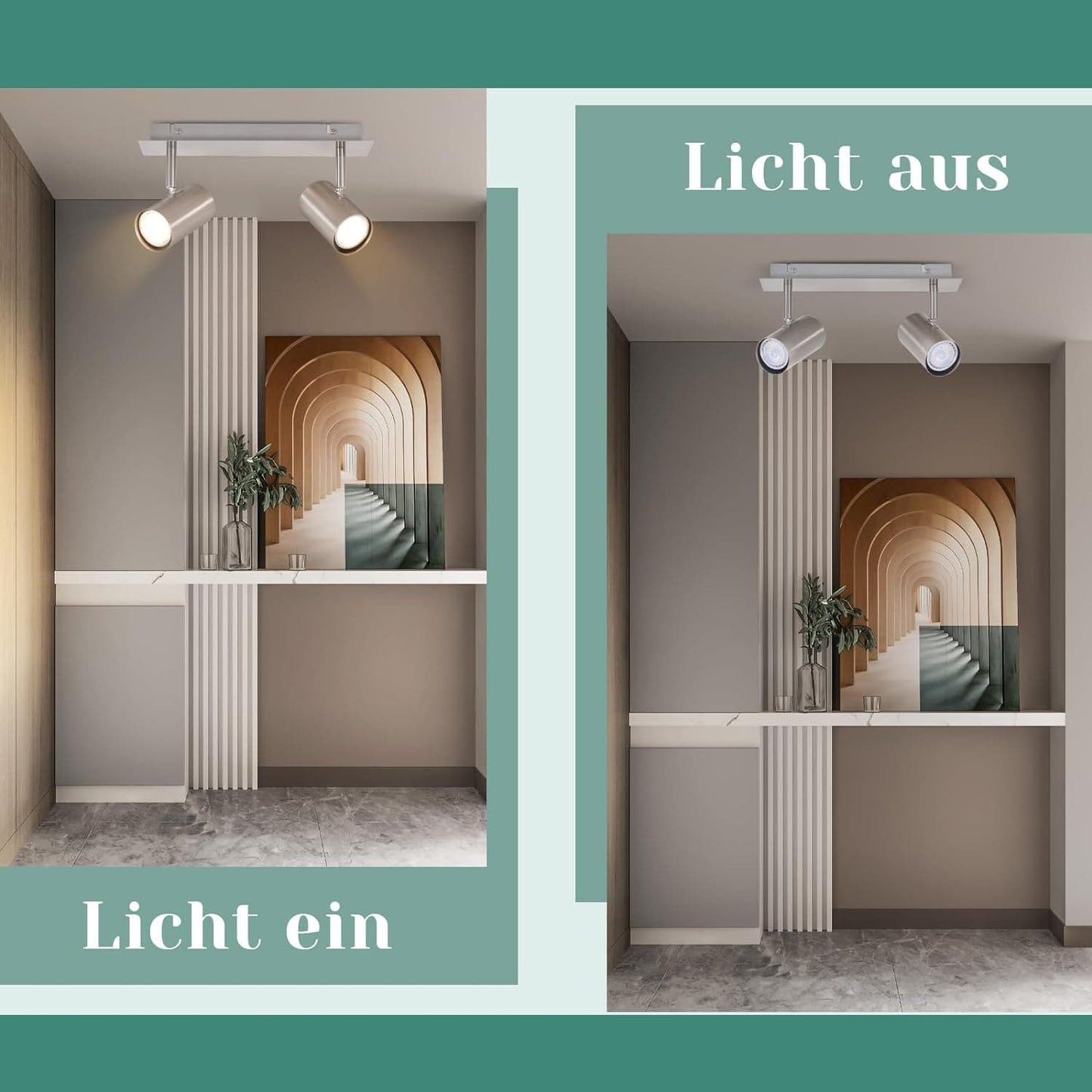 ZMH LED Deckenleuchte 2 Flammig GU10 - Deckenstrahler Schwenkbar 330¡ã Nickel Flur Deckenlampe Innen Modern Deckenspots Wandstrahler f¨¹r K¨¹che, Schlafzimmer, Wohnzimmer, Ohne Leuchtmittel