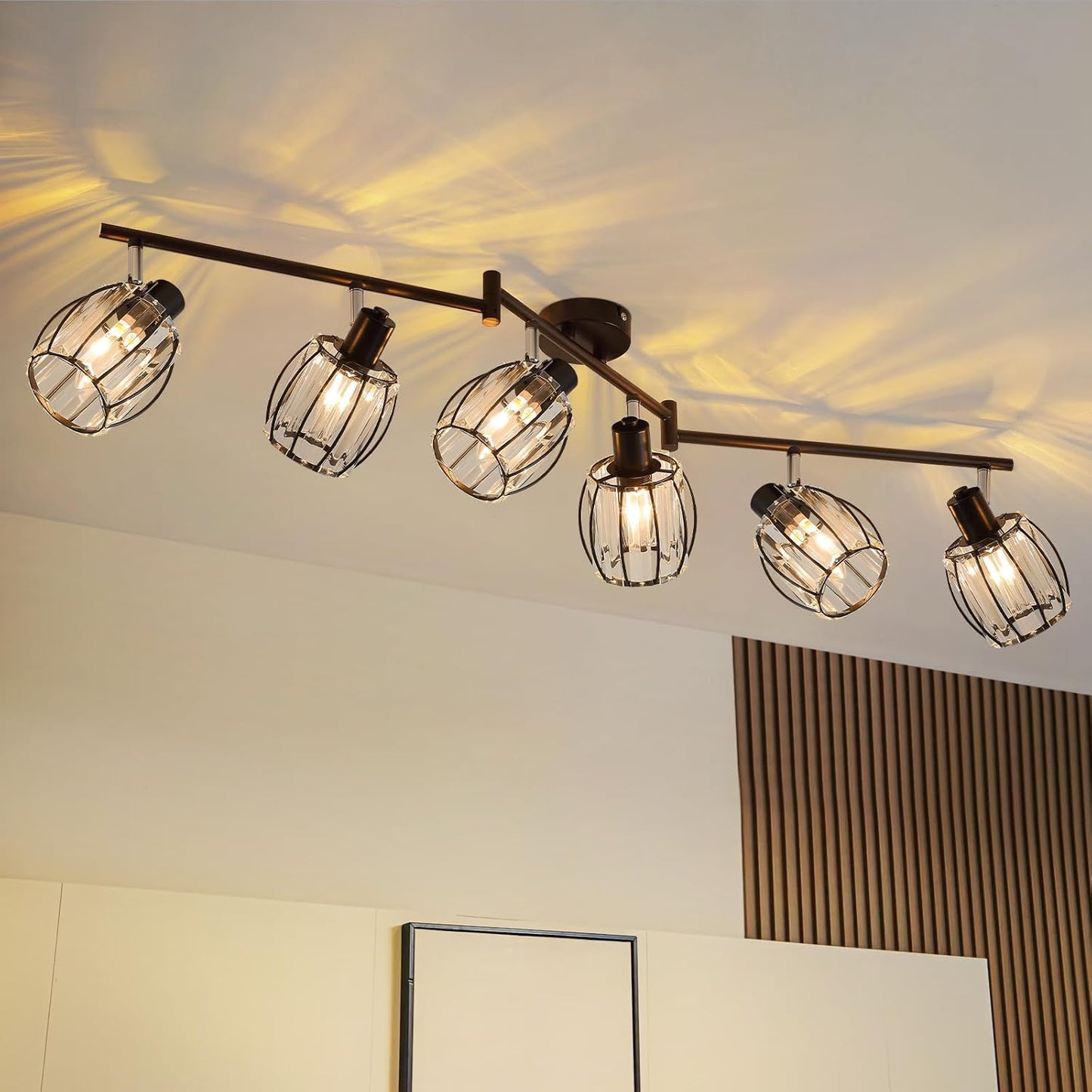 ZMH Deckenstrahler 6 flammig Deckenlampe Schlafzimmer - Deckenspot Vintage Kristall Lampenschirm Deckenleuchte E14 Schwarz Retro 350¡ãSchwenkbar Spotleuchte f¨¹r Schlafzimmer (Ohne Leuchtmittel)