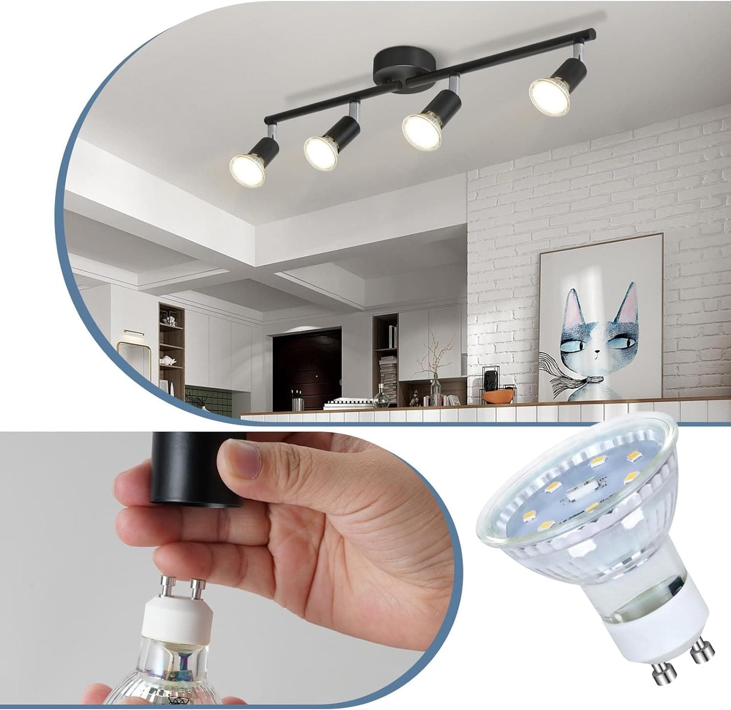 ZMH LED Deckenstrahler 4 Flammig Wohnzimmer - Schwarz Deckenleuchte Modern Deckenlampe GU10 Deckenspot Schwenkbar 350¡ãDrehbar Spot Strahler Decke Schlafzimmer K¨¹che Flur Ohne Leuchtmittel