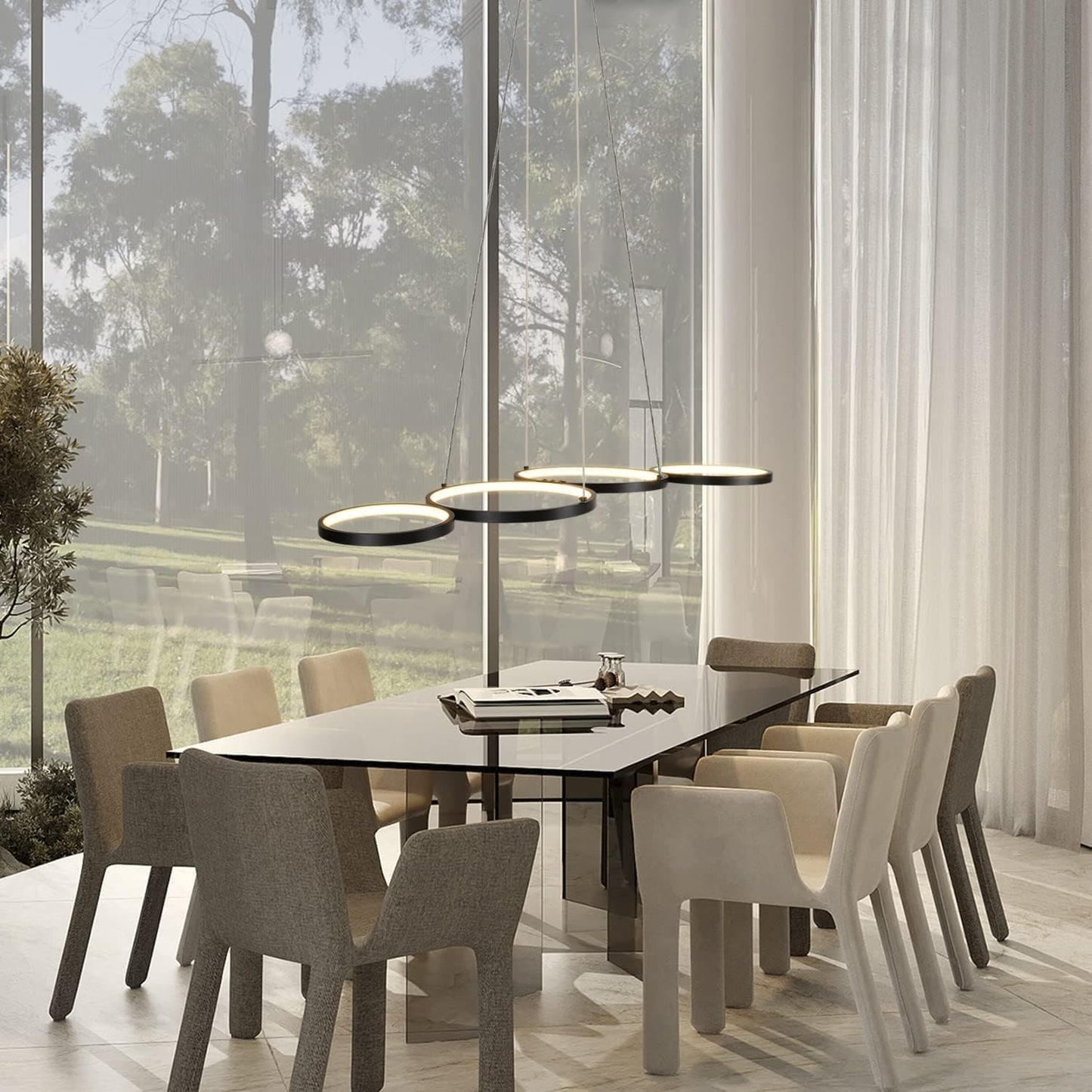 ZMH Pendellampe LED Pendellampe Dimmbar mit Fernbedienung Esstischlampe Esstisch Schwarz H?ngelampe Ring 54W H?henverstellbar Pendelleuchte f¨¹r Wohnzimmer Schlafzimmer Arbeitszimmer B¨¹ro Esszimmer