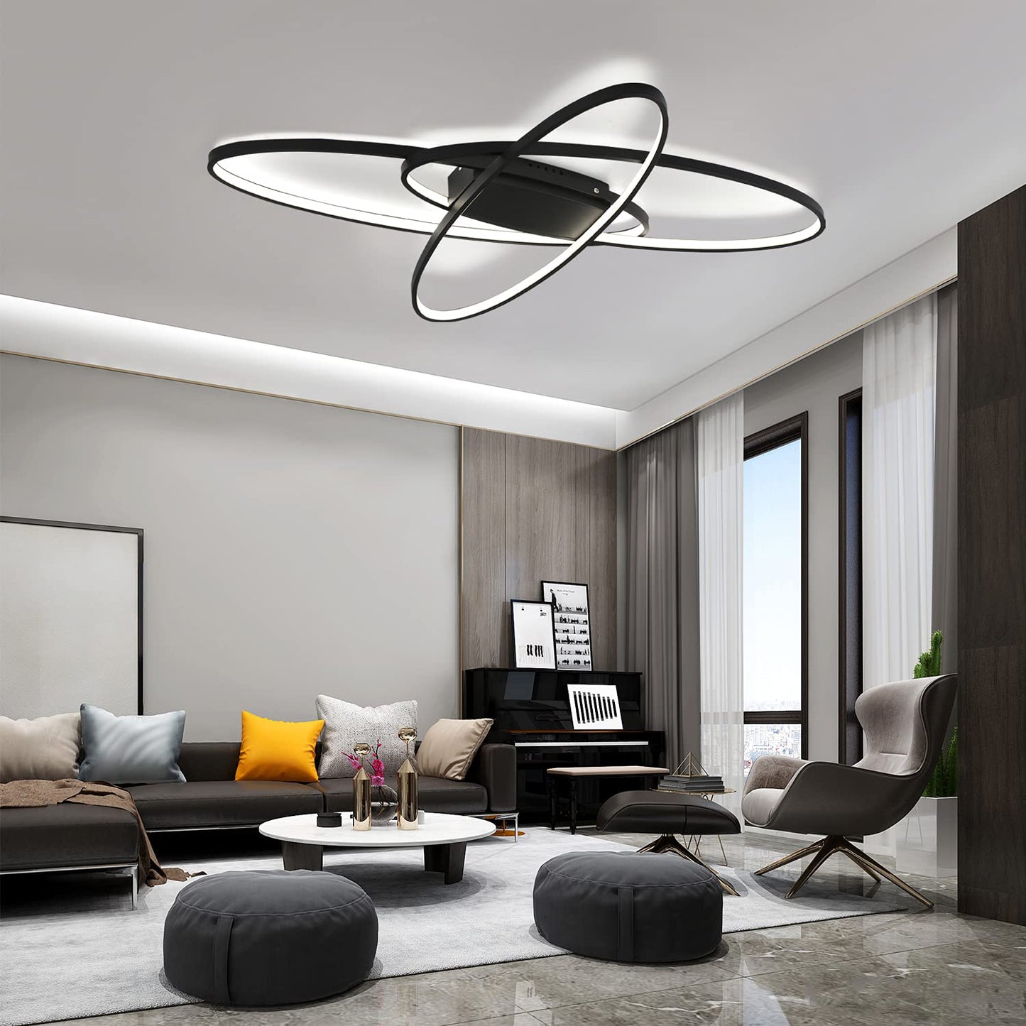 ZMH LED Deckenleuchte Dimmbar Schwarz Deckenlampe Modern Wohnzimmerlampe 75W mit Fernbedienung Innen Schlafzimmerlampe Deckenbeleuchtung f¨¹r Wohnzimmer Schlafzimmer K¨¹che esszimmer und B¨¹ro