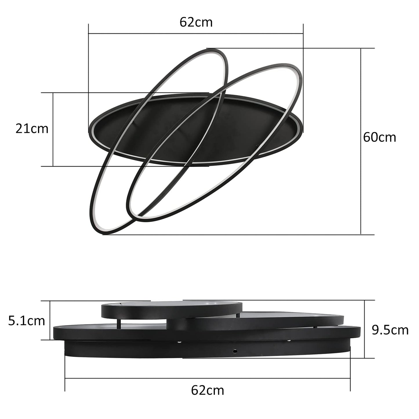 ZMH LED Deckenleuchte Wohnzimmer Deckenlampe - Modern Design 24W Schwarz Wei? Schlafzimmerlampe 3000K Warmwei? Wohnzimmerlampe 54CM Lampe Deko f¨¹r Schlafzimmer Kinderzimmer B¨¹ro Flur K¨¹che