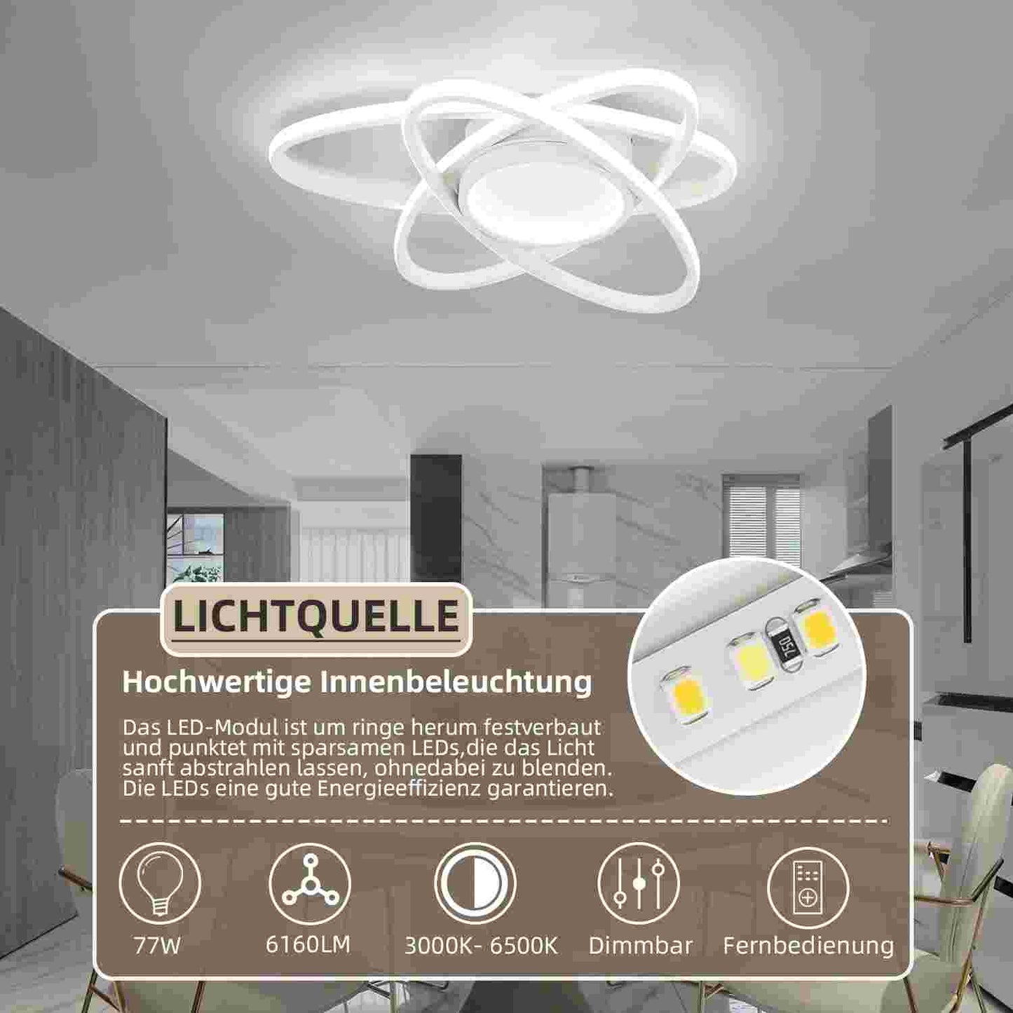 ZMH Deckenlampe LED Deckenleuchte Modern - Schlafzimmerlampe Design mit Fernbedienung 77W Dimmbar Wohnzimmerlampe Wohnzimmer K¨¹chenlampe Deckenbeleuchtung f¨¹r Schlafzimmer K¨¹che Flur B¨¹ro