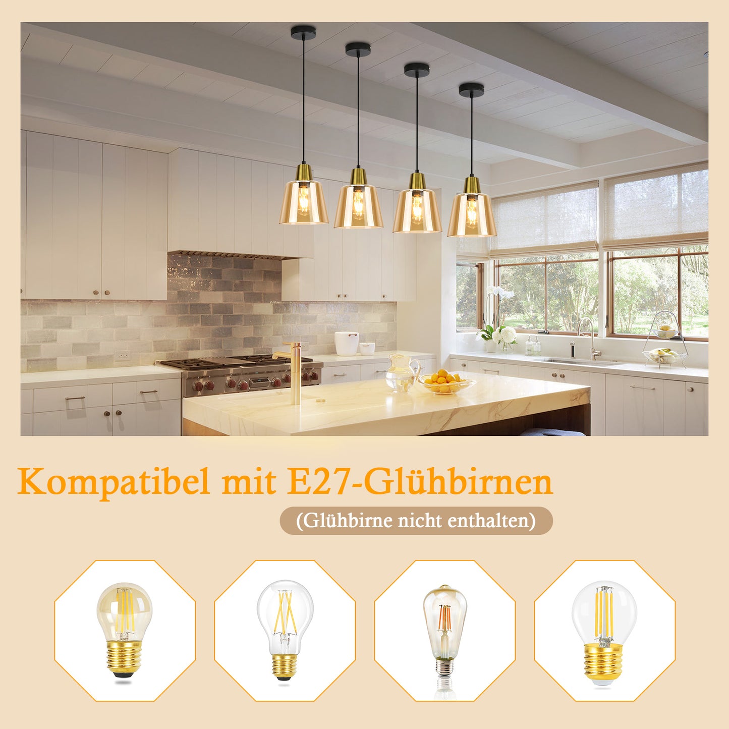 Pendelleuchte Esstisch H?ngelampe Wohnzimmer - Esstischlampe Glas E27 H?ngeleuchte Schlafzimmer 1 Flammig Pendellampe Vintage Retro Esszimmerlampe Transparent f¨¹r K¨¹che Hotel(ohne Leuchtmittel)