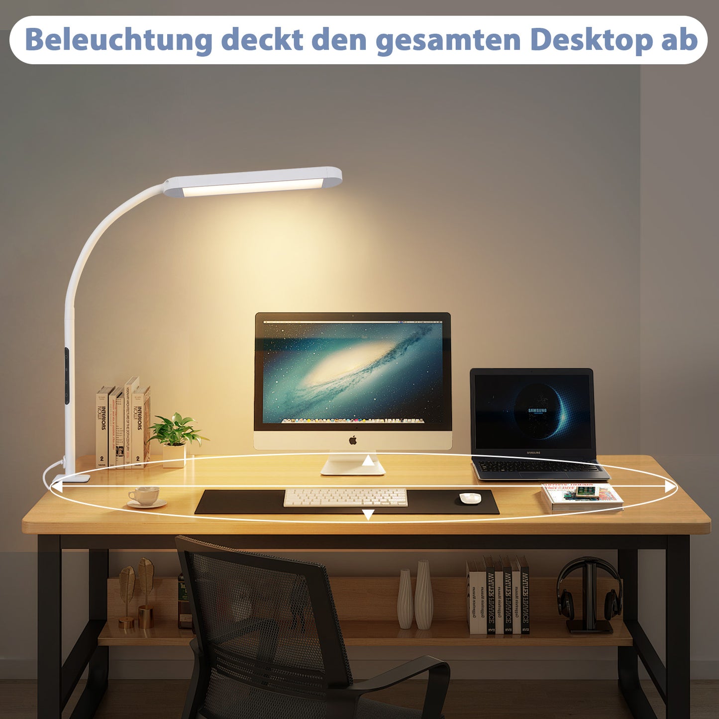 ZMH Schreibtischlampe LED Klemmbar - Dimmbar Schreibtischleuchte Schwarz 5 Farben und 5 Helligkeitsstufen 11W Tageslichtlampe Augenschutz Schwanenhals Tischlampe f¨¹r B¨¹ro Arbeitszimmer Schneider