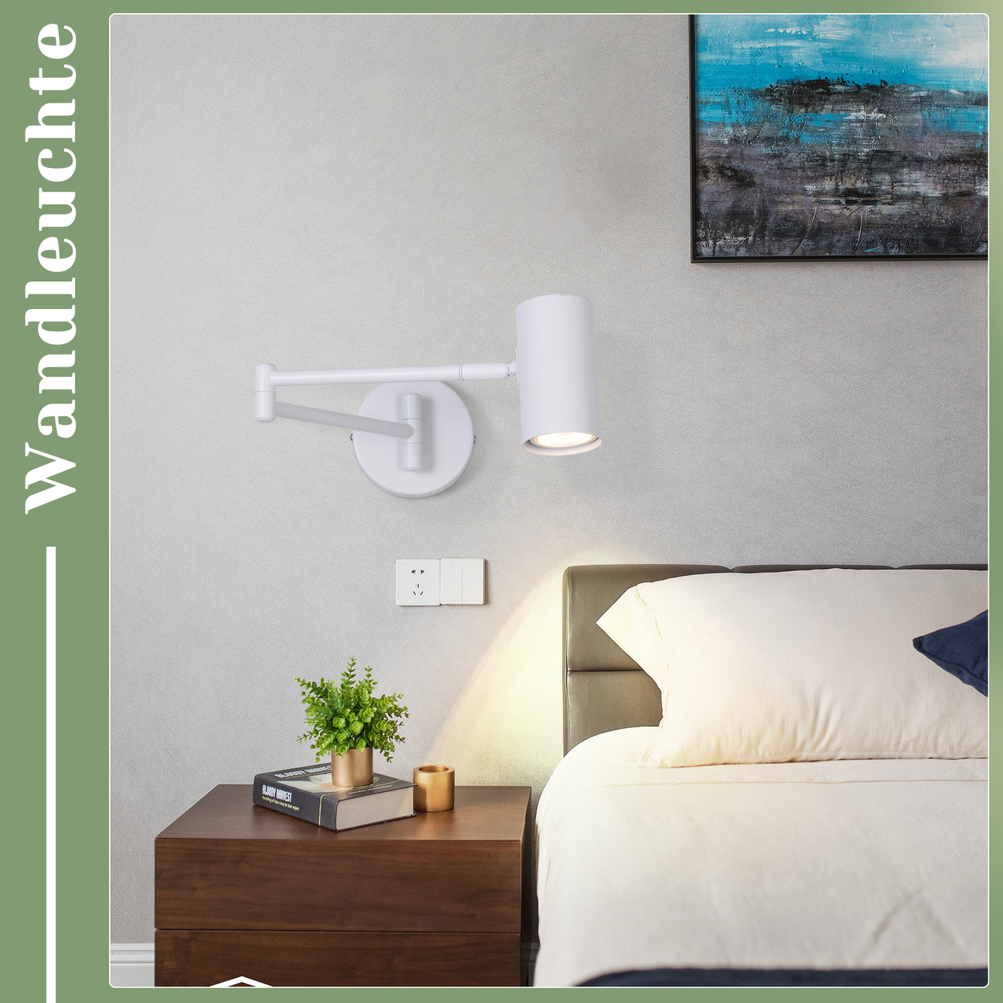 ZMH Wandleuchte Innen Wandlampe GU10 - Schlafzimmerlampe Wandstrahler Wandleuchten Modern Wei? Langer Arm Schwenkbar Metall Wandbeleuchtung f¨¹r Wohnzimmer Flur - Ohne Leuchtmittel