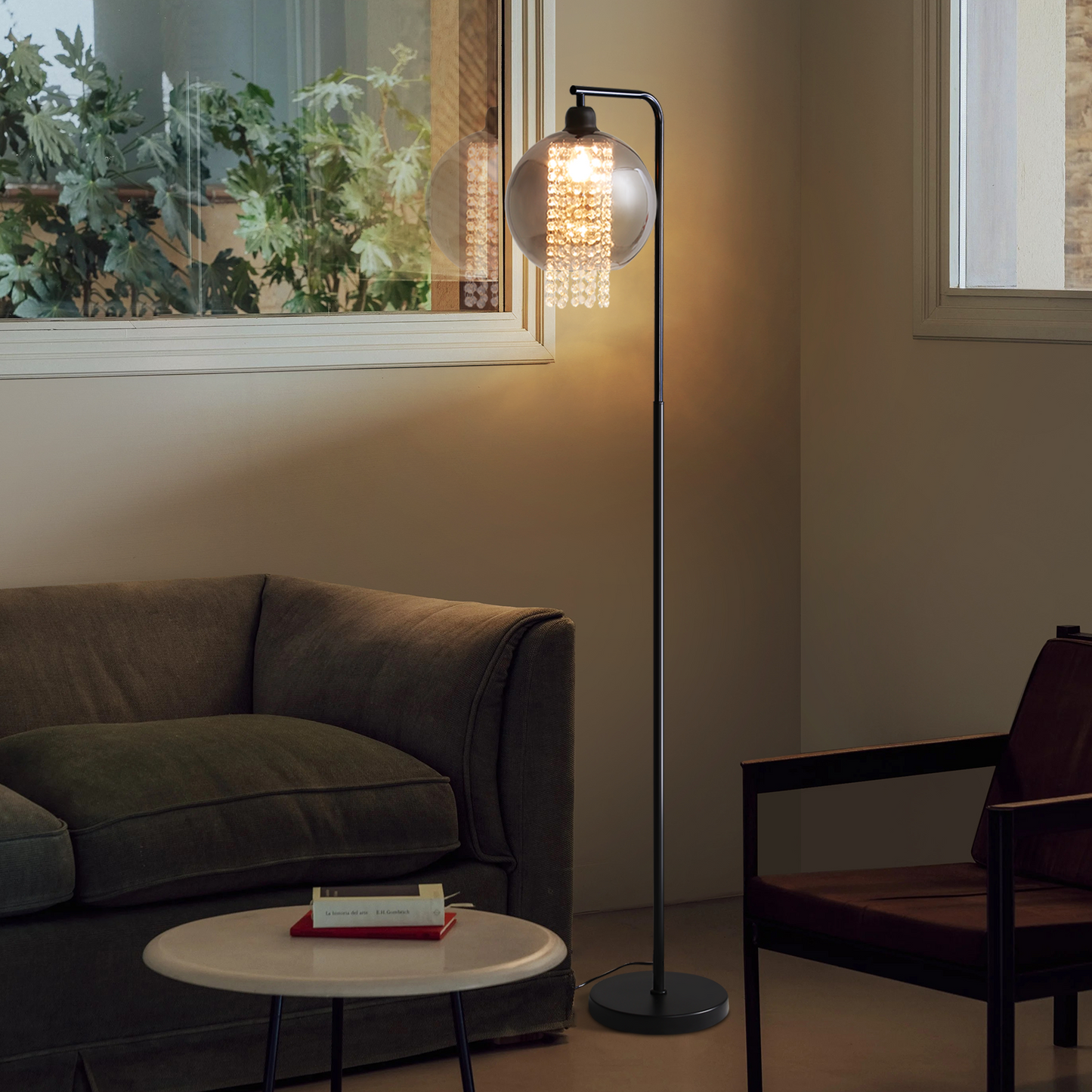 ZMH Stehlampe Wohnzimmer Stehleuchte Schlafzimmer - E27 Standleuchte Rauchgrau Gro? Standlampe Modern mit Fu?schalter Design Glaskugel Glas Kristall f¨¹r B¨¹ro Sofa Kinderzimmer Hotel(Ohne Leuchtmittel)