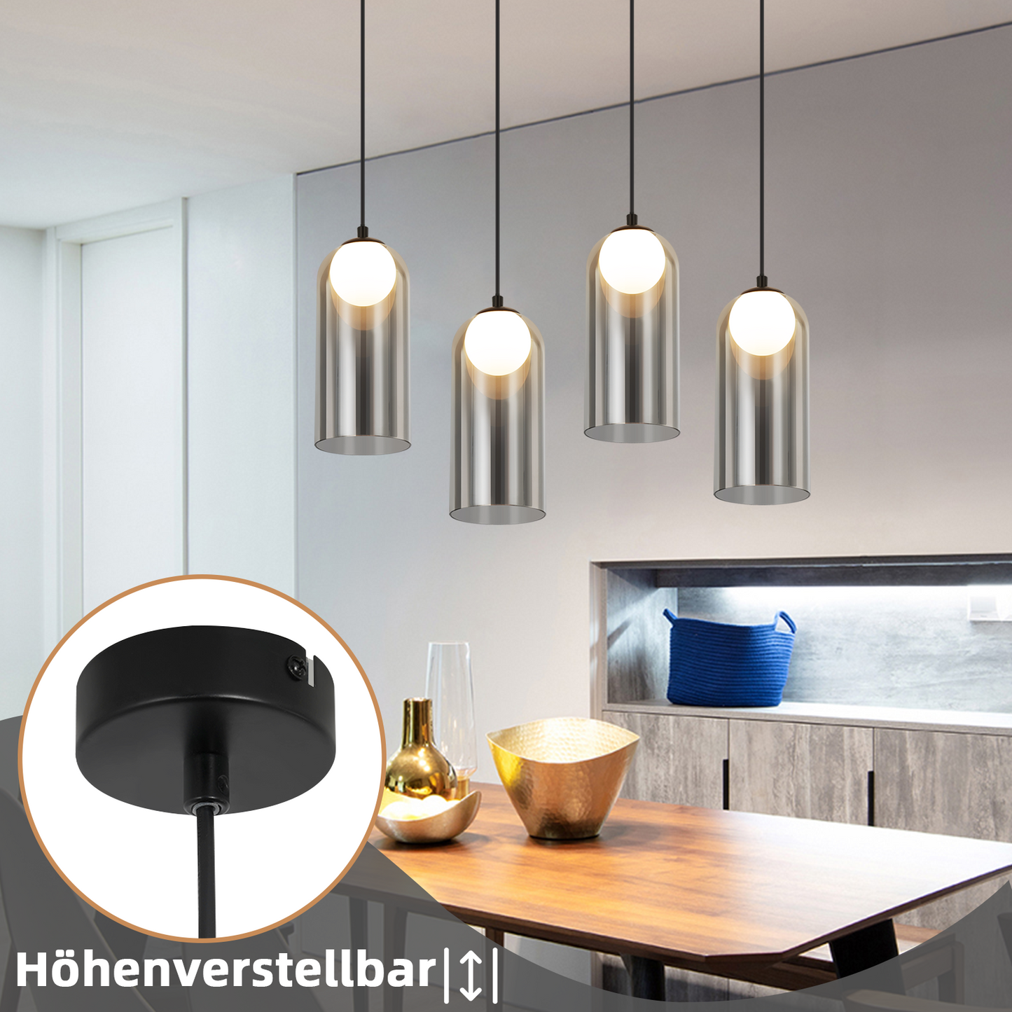 H?ngelampe Esstisch Pendelleuchte Schwarz- 1 Flammig Nachtisch H?ngeleuchte Glas Vintage Esstischlampe H?ngend G9 Pendellampe H?henverstellbar f¨¹r Wohnzimmer Schlafzimmer (ohne Leuchtmittel)