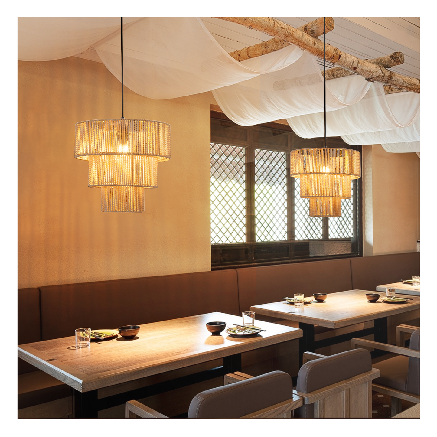 ZMH H?ngelampe Esstisch Pendelleuchte Wohnzimmer: Rattan Boho H?ngeleuchte Schlafzimmer ?35cm Esstischlampe H?ngend 1-flammig Esszimmerlampe E27 Pendellampe f¨¹r K¨¹che Flur Bar Resturant