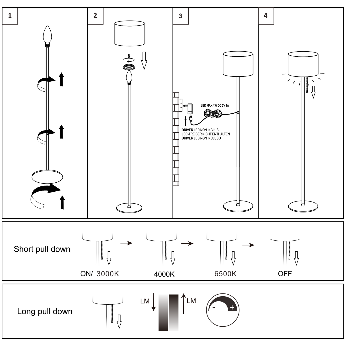 ZMH Stehlampe Wohnzimmer Vintage Stehleuchte: LED Dimmbar Standleuchte 136cm Standlampe Beige Lampenschirm 3000K-6500K Wohnzimmerlampe Seilzugschalter Retro Stoff Leselampe f¨¹r Schlafzimmer B¨¹ro
