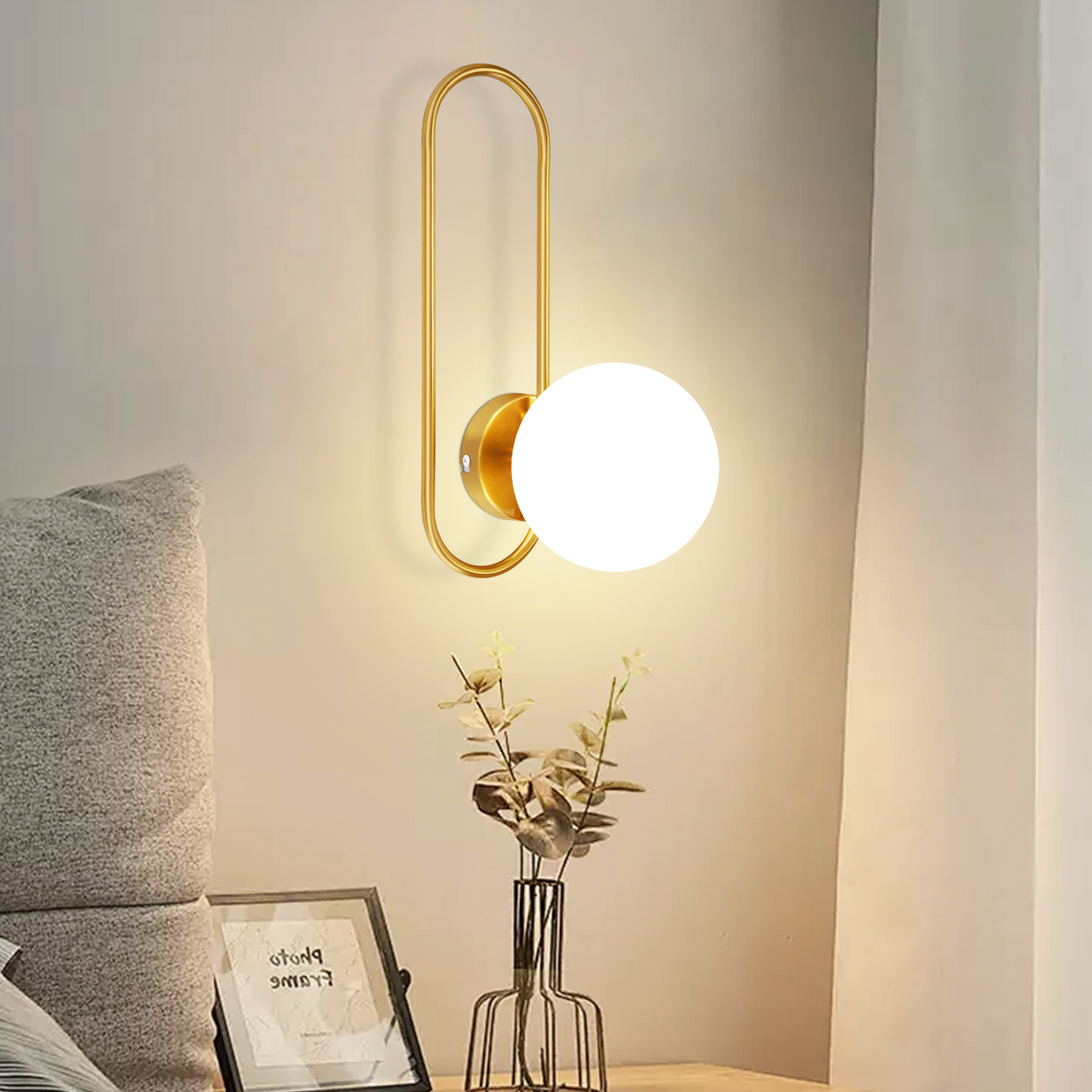 Wandleuchte Innen Wandlampe Flur - Glas Schlafzimmer Wandbeleuchtung Gold Modern Flurlampe Wand Lampen E14 Glaskugel Retro Beleuchtung f¨¹r Treppenhaus Bett Wohnzimmer Hotel (Ohne Leuchtmittel)