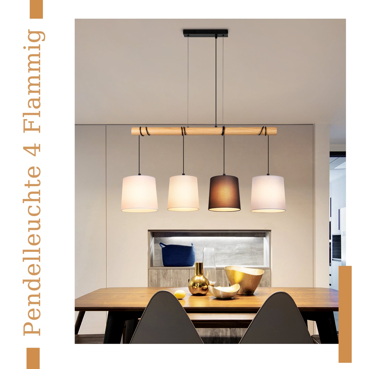 ZMH Pendelleuchte Esstisch H?ngelampe Vintage - Esszimmerlampe Holz E14 H?ngeleuchte 4 Flammig K¨¹che Wei? Esstischlampe aus Stoff Pendellampe Metall f¨¹r Esszimmer Wohnzimmer Arbeitzimmer B¨¹ro