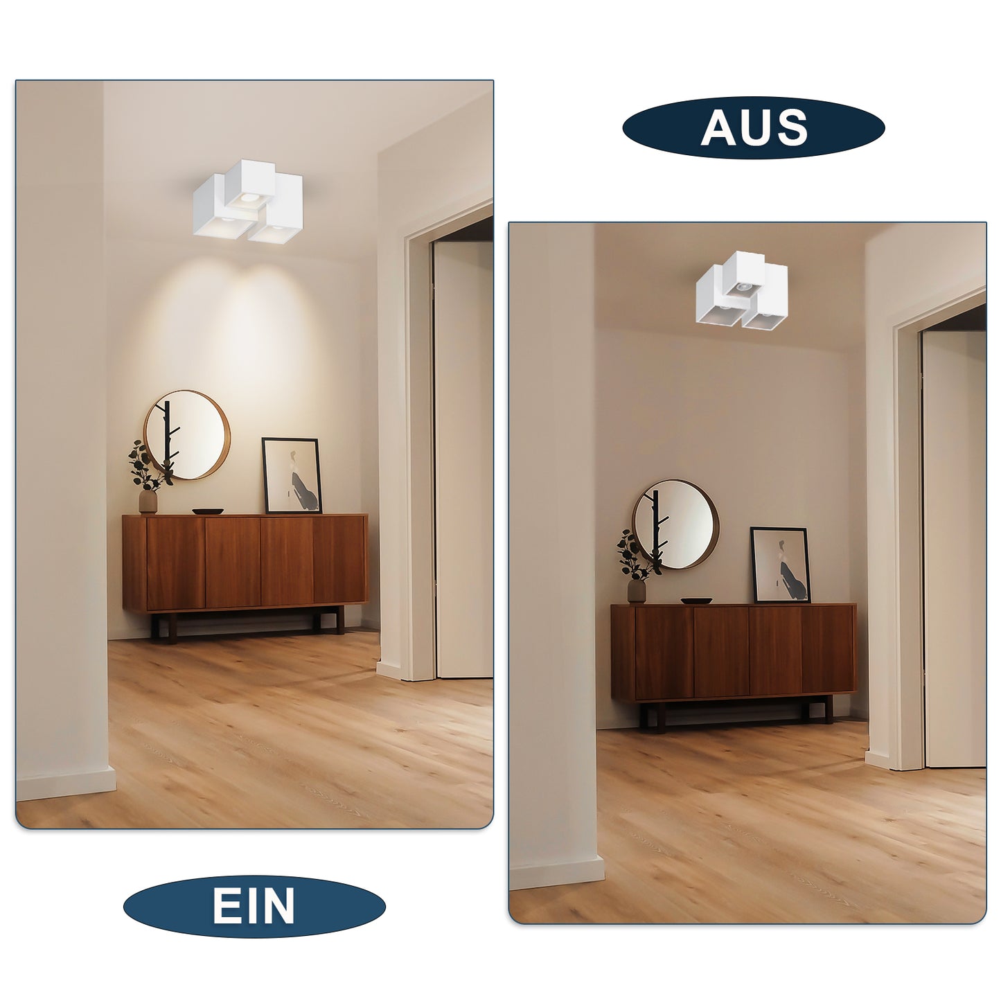 ZMH Aufbauspot Wei? Aufbaustrahler GU10: Deckenleuchte Aufputz 23cm Aufbauleuchte eckig Deckenspots 3 flammig Modern Strahler Deckenlampe K¨¹che Deckenstrahler f¨¹r Wohnzimmer - Ohne Leuchtmittel