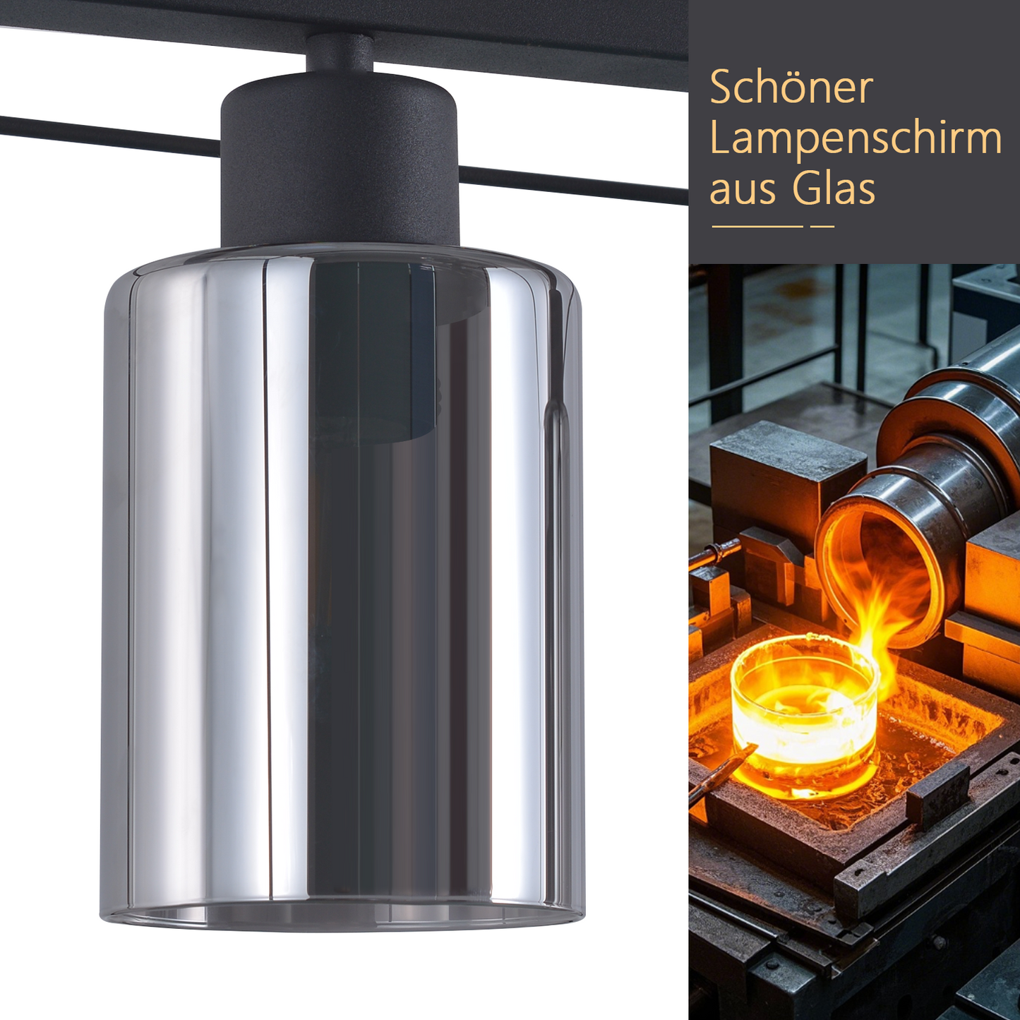 Pendelleuchte Esstisch H?ngelampe Vintage - Rauchschwarz Glas H?ngeleuchte 3 Flammig E27 Esstischlampe H?ngend Metall Retro Esszimmerlampe Industrial f¨¹r Esszimmer k¨¹che (ohne Leuchtmittel)