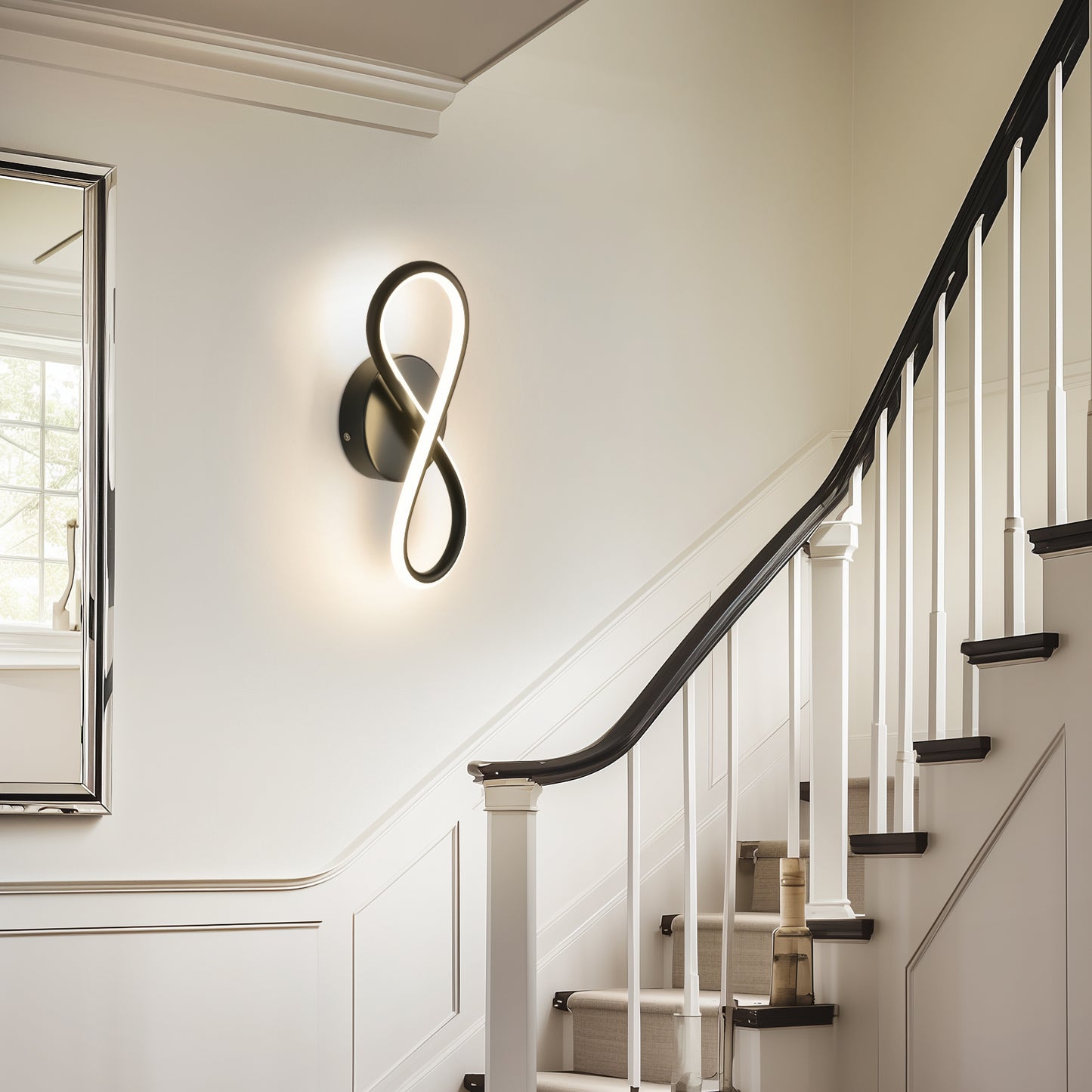 ZMH Wandleuchte Innen LED Wandlampe Schwarz: Wand Lampe f¨¹r Treppenhaus Schlafzimmer Wohnzimmer Korridor K¨¹hles Modern Design 7W Kurvendesign Dekorativ Wandleuchten Warmwei? 3000K
