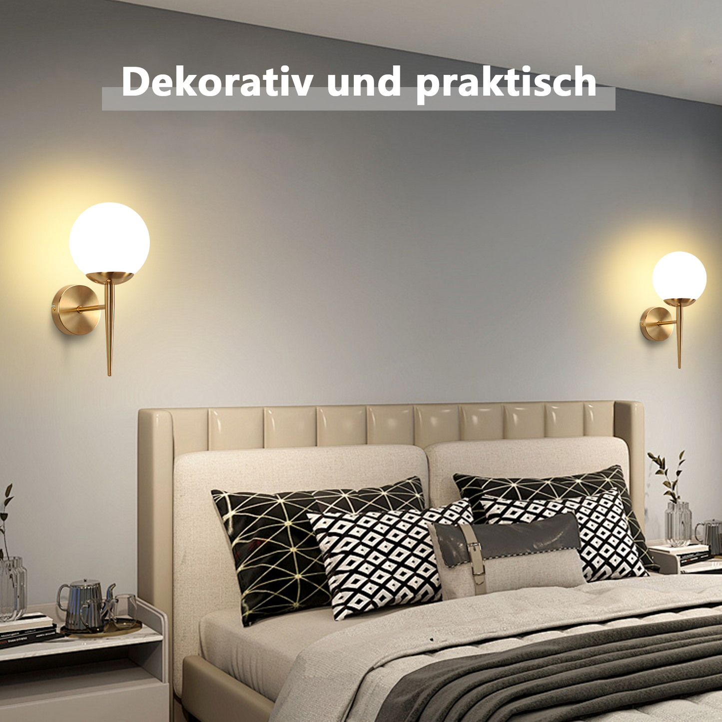 Wandleuchte Innen Wandlampe Schlafzimmer - Wandbeleuchtung Glaskugel Treppenhaus Gold Vintage Flurlampe Badezimmer Glas Lampenschirm Modern Design E27 Beleuchtung f¨¹r Flur Bad - Ohne Leuchtmittel