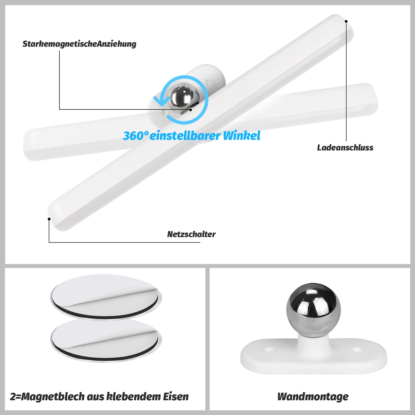 ZMH Unterbauleuchte K¨¹che LED Dimmbar Schminktisch Lampe mit Bewegungssensor - Kabellos Spiegellampe USB Aufladbar Akku Schranklicht Magnet Unterschrank Beleuchtung 360¡ã Schwenkbar K¨¹chenlampe