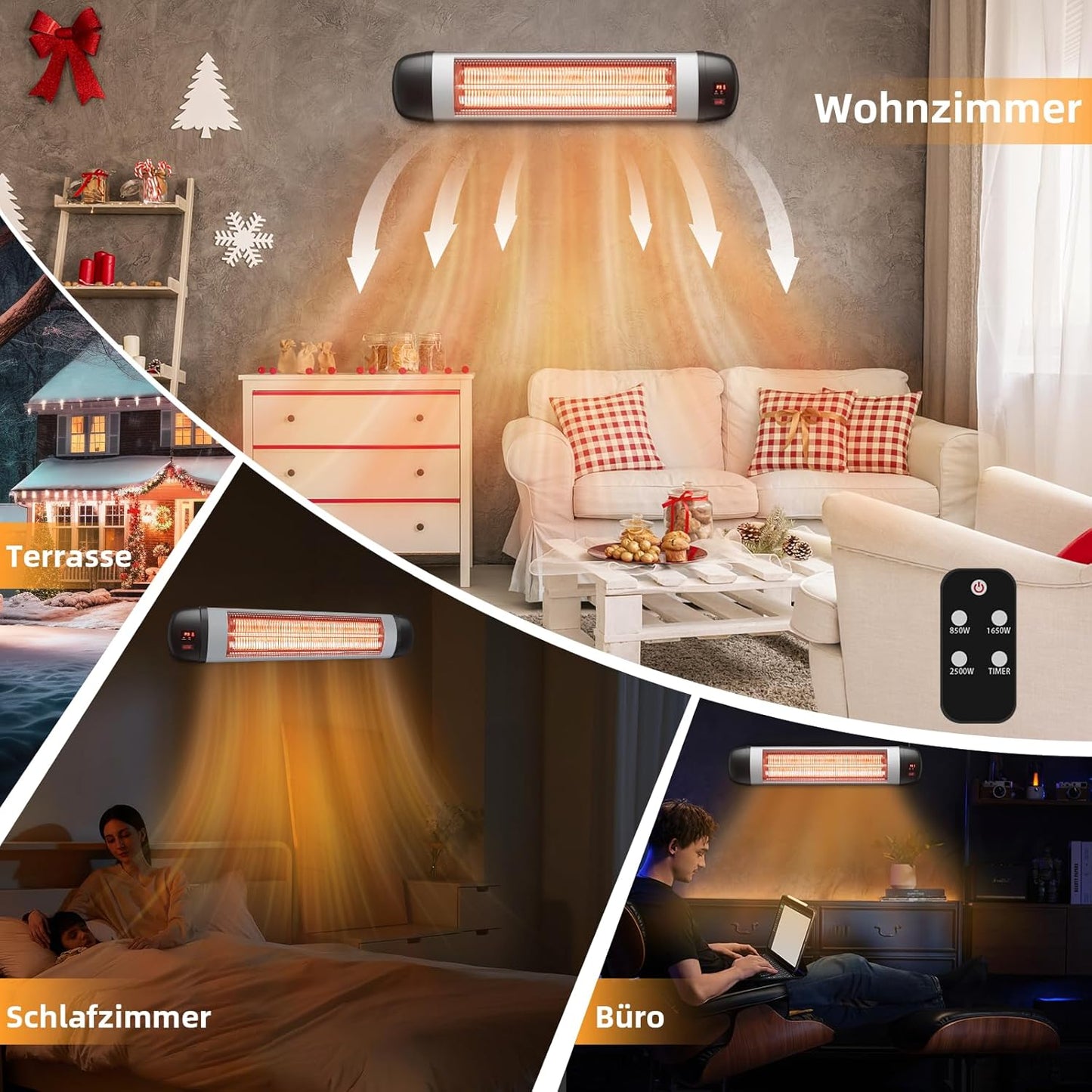 ZMH Terrassen-Infrarotheizung ¨C 2500 W Infrarot-Heizung f¨¹r den Au?enbereich mit Fernbedienung, elektrische Heizung, Wandmontage, 3-stufige Heizung, Au?en-Terrassenheizung f¨¹r Badezimmer, Balkon, Garten
