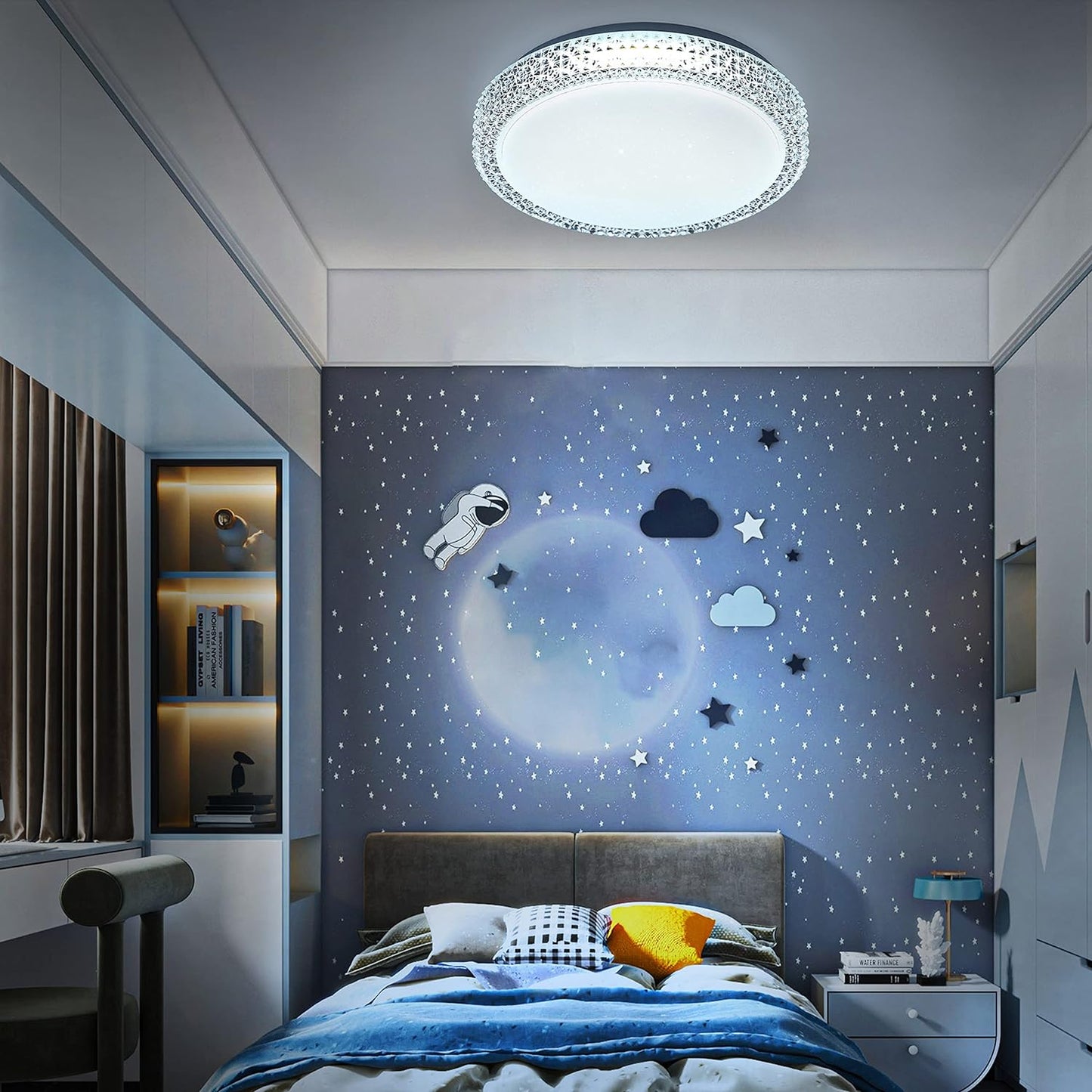 ZMH LED Deckenleuchte Dimmbar Deckenlampe mit Fernbedienung - 18W Schlafzimmerlampe mit Fernbedienung ?30cm Kristall Modern Sternenhimmel Rund Deckenbeleuchtung f¨¹r Schlafzimmer Wohnzimmer K¨¹che Flur