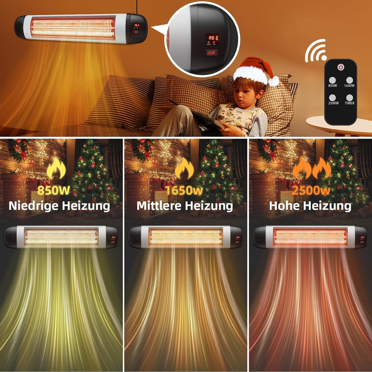 ZMH Terrassen-Infrarotheizung ¨C 2500 W Infrarot-Heizung f¨¹r den Au?enbereich mit Fernbedienung, elektrische Heizung, Wandmontage, 3-stufige Heizung, Au?en-Terrassenheizung f¨¹r Badezimmer, Balkon, Garten