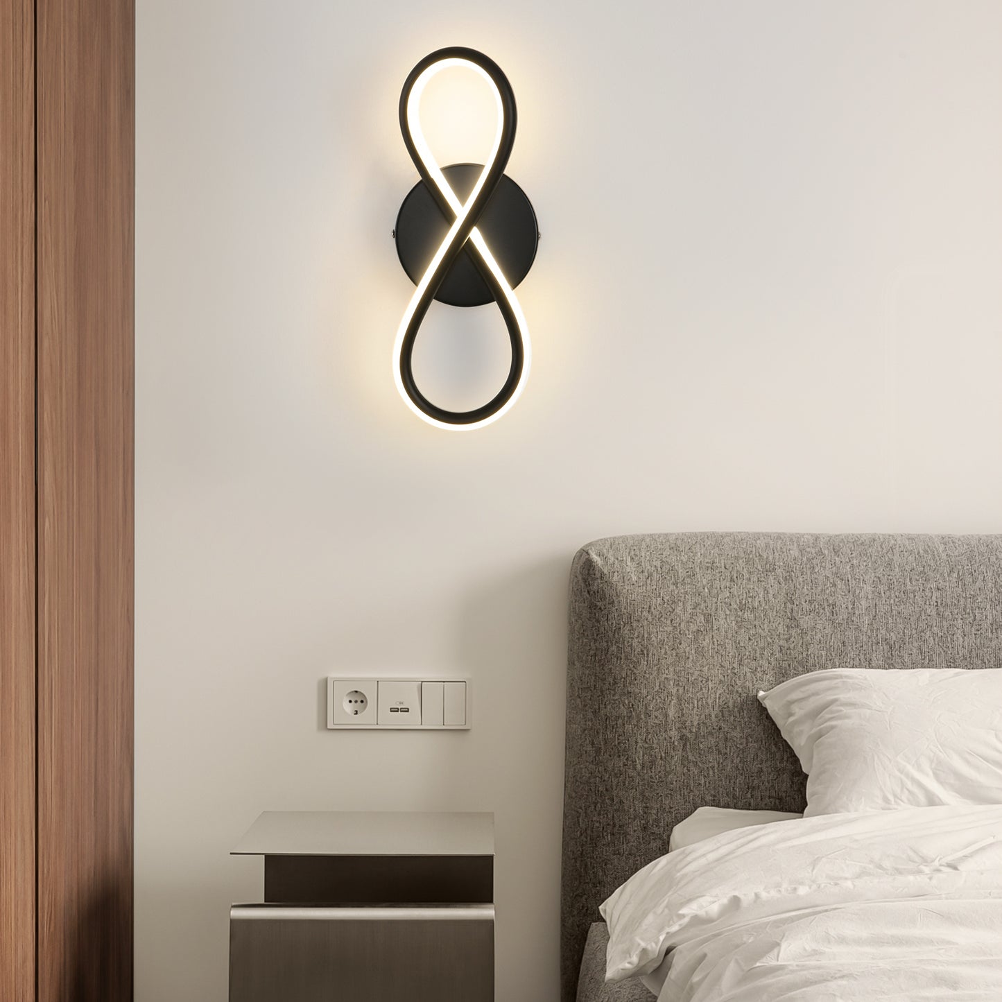 ZMH Wandleuchte Innen LED Wandlampe Schwarz: Wand Lampe f¨¹r Treppenhaus Schlafzimmer Wohnzimmer Korridor K¨¹hles Modern Design 7W Kurvendesign Dekorativ Wandleuchten Warmwei? 3000K