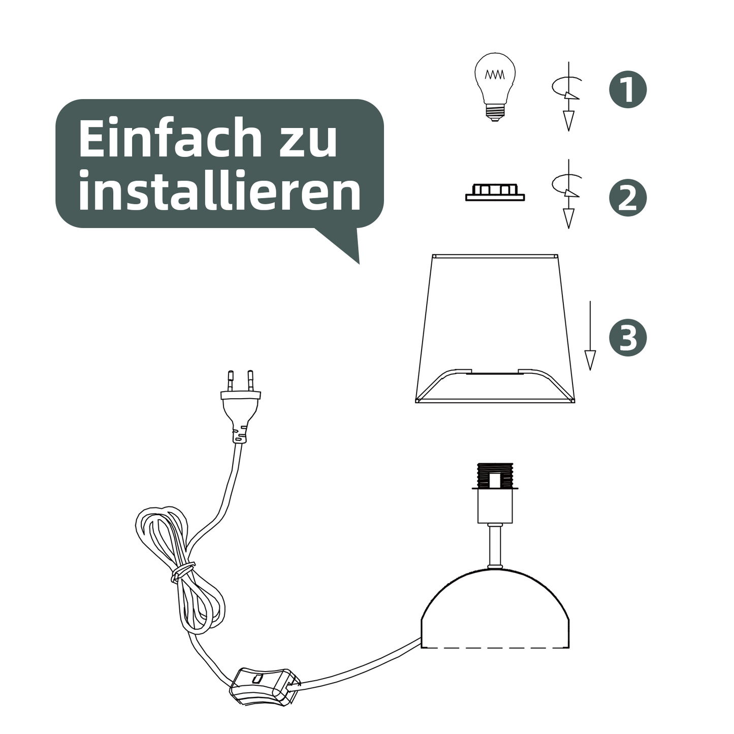 Nachttischlampe 2er Set Tischlampe mit Kabel - Tischleuchte Schwarz Klein Nachtlampe Schlafzimmer Stoff Bettlampe Modern Design Schreibtischlampe f¨¹r Wohnzimmer B¨¹ro Bett Tisch Fenster Hotel