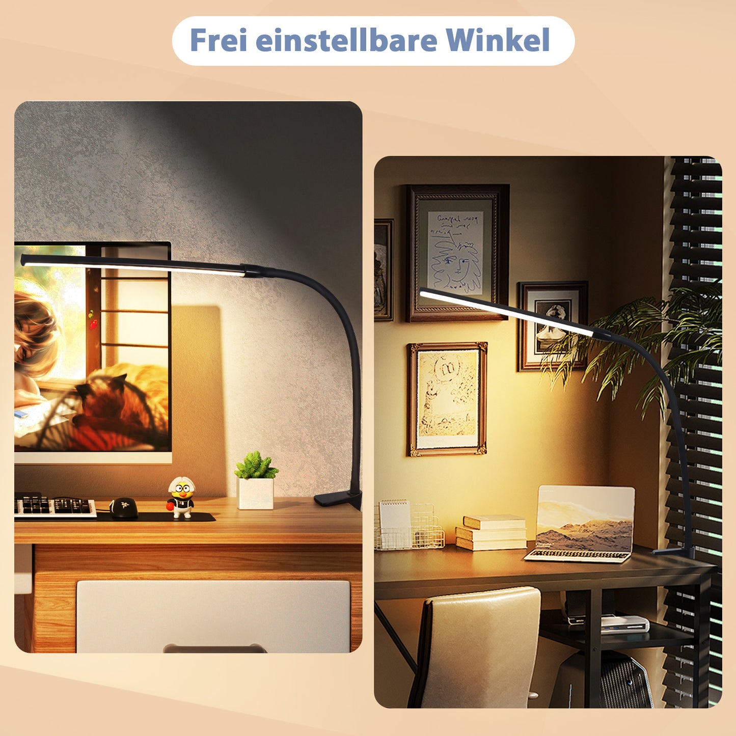 ZMH Schreibtischlampe LED Klemmbar - Schreibtischleuchte Schwarz 3 Farben und 5 Helligkeitsstufen USB 5W Tageslichtlampe Augenschutz Schwanenhals Tischlampe f¨¹r B¨¹ro Arbeitszimmer Schneider