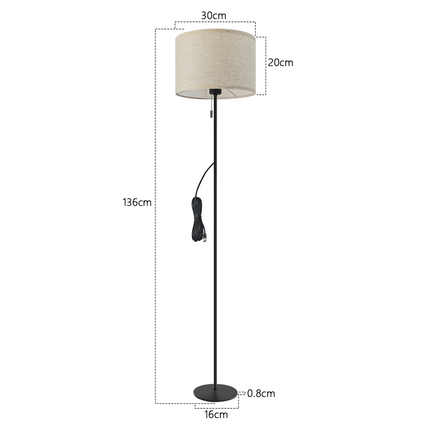 ZMH Stehlampe Wohnzimmer Vintage Stehleuchte: LED Dimmbar Standleuchte 136cm Standlampe Beige Lampenschirm 3000K-6500K Wohnzimmerlampe Seilzugschalter Retro Stoff Leselampe f¨¹r Schlafzimmer B¨¹ro