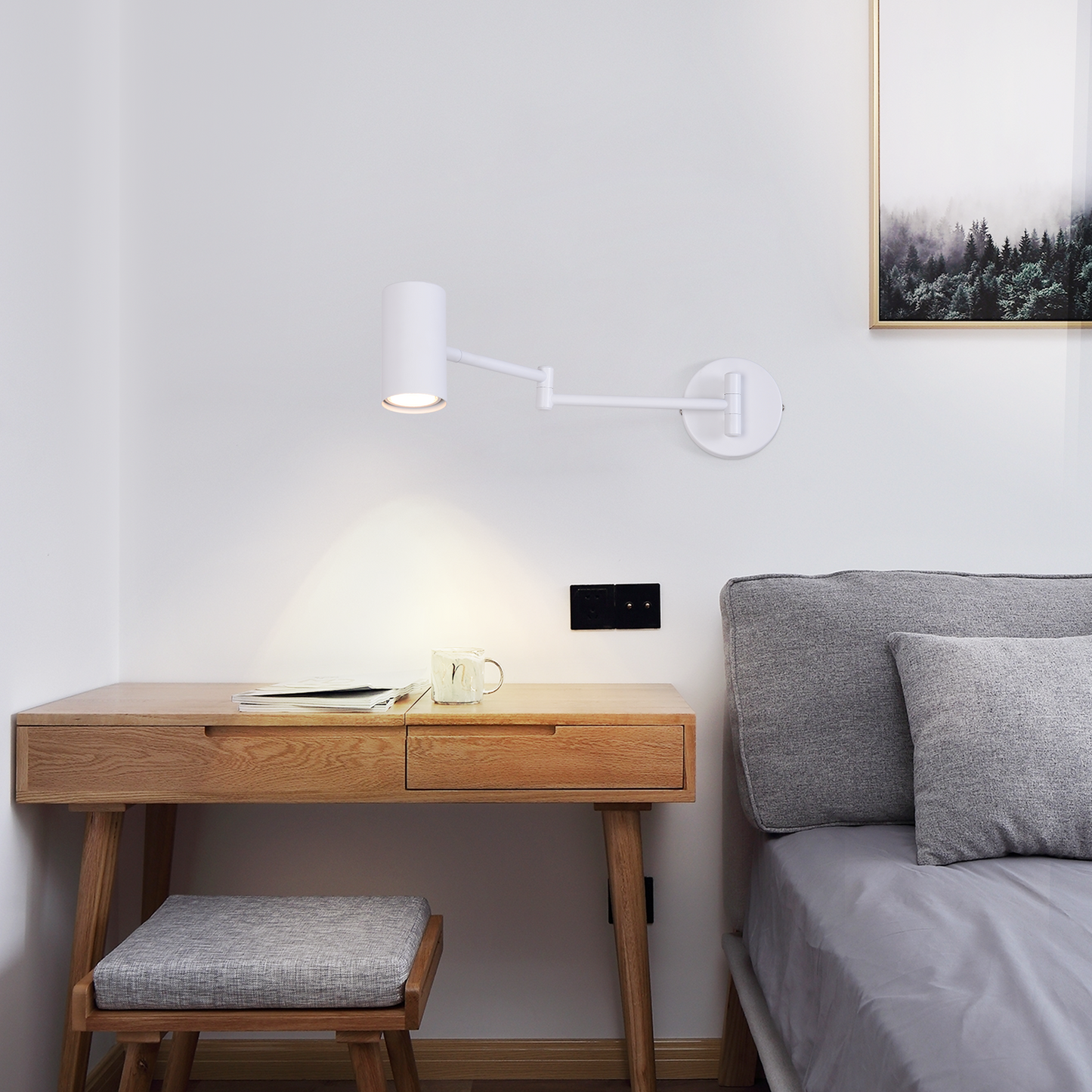 ZMH Wandleuchte Innen Wandlampe GU10 - Schlafzimmerlampe Wandstrahler Wandleuchten Modern Wei? Langer Arm Schwenkbar Metall Wandbeleuchtung f¨¹r Wohnzimmer Flur - Ohne Leuchtmittel
