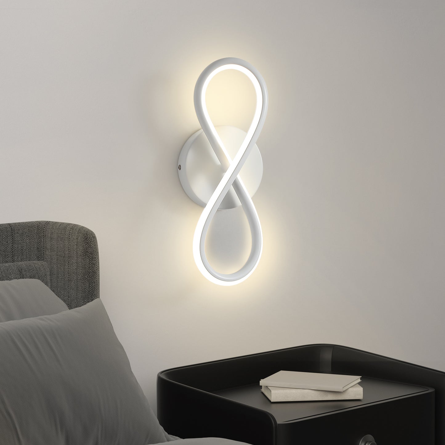 ZMH Wandleuchte Innen LED Wandlampe Modern: Wand Lampe f¨¹r Treppenhaus Schlafzimmer Wohnzimmer Korridor K¨¹hles Design 7W Kurvendesign Dekorativ Wei? Wandleuchten Warmwei? 3000K