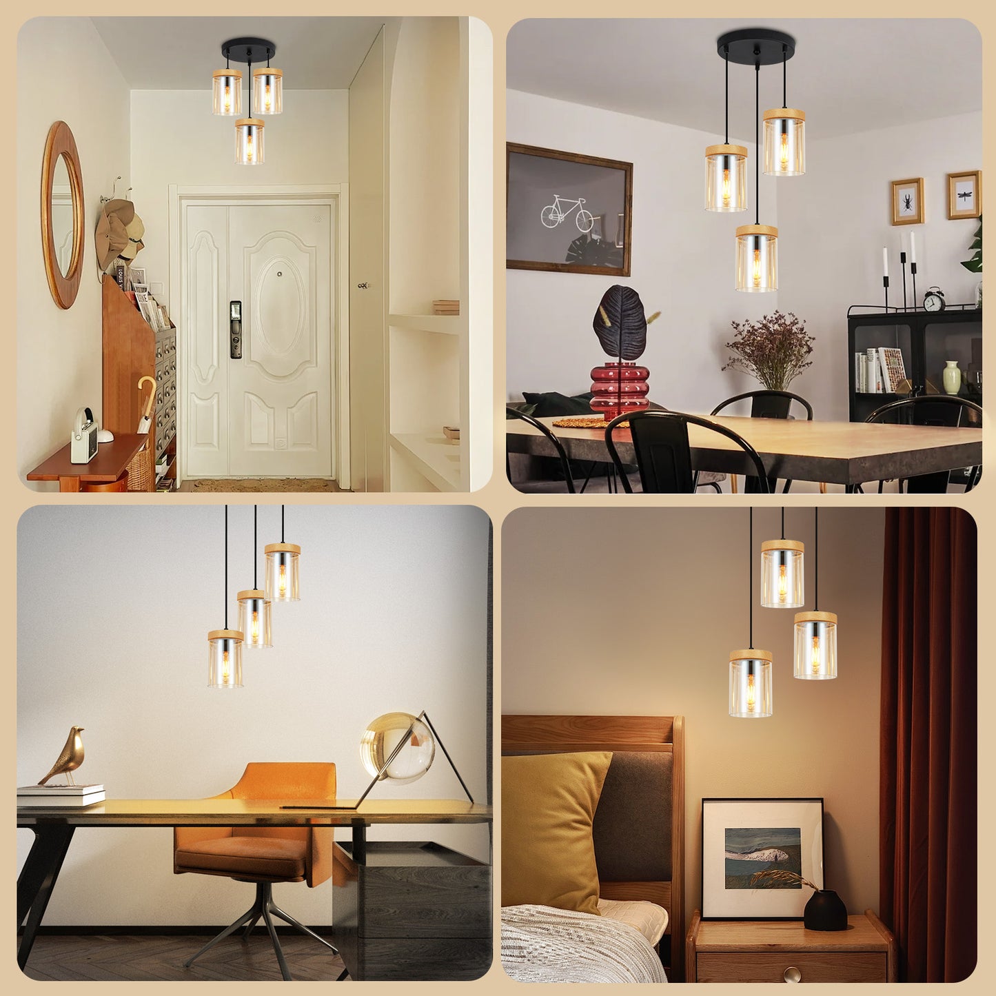 Pendelleuchte Esstisch Esszimmerlampe H?ngend - H?ngelampe Wohnzimmer Glas Esstischlampe Schlafzimmer 3 Flammig E27 H?ngeleuchte Vintage Pendellampe H?henverstellbar f¨¹r K¨¹che(ohne Leuchtmittel)
