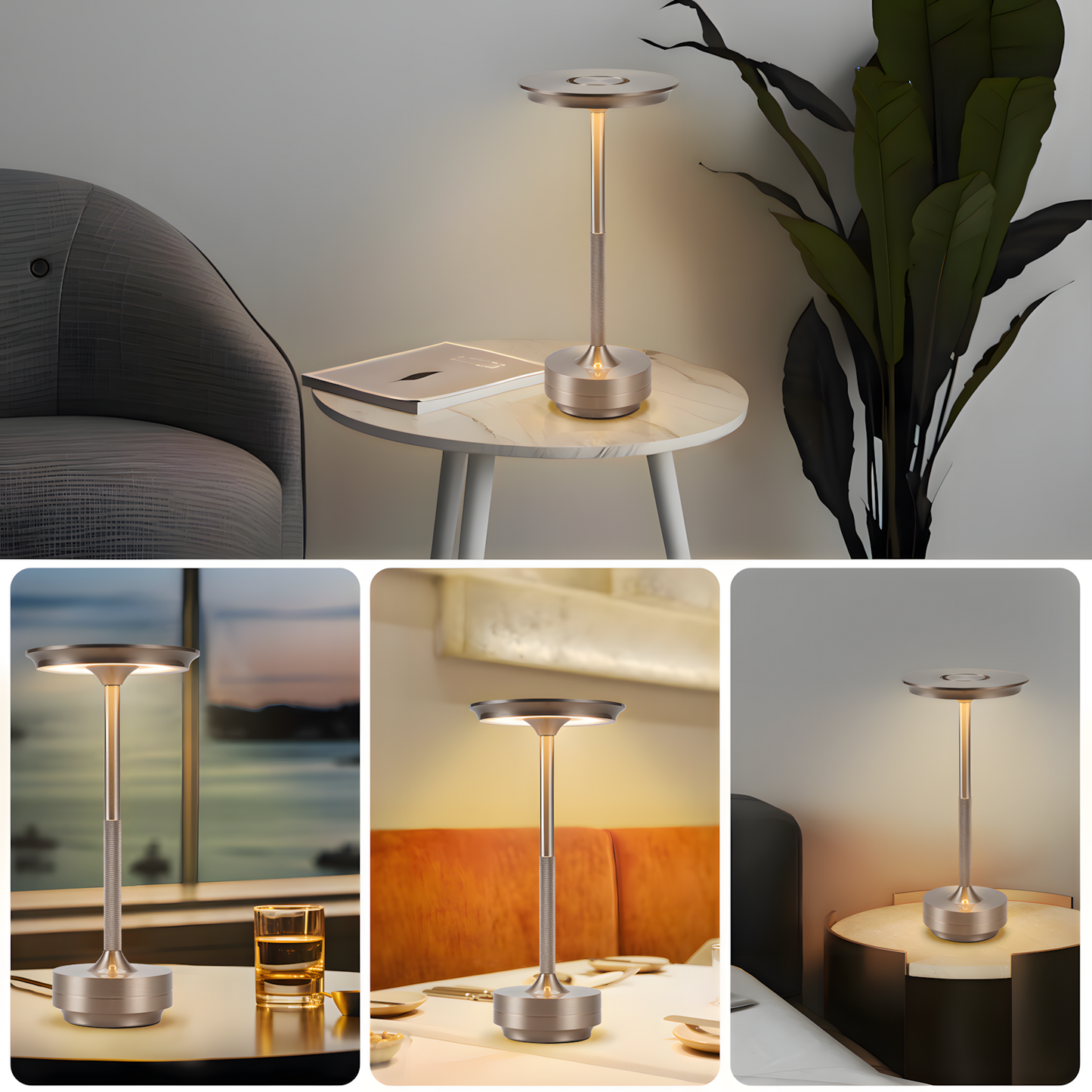 Nachttischlampe Kabellos Tischlampe Akku - LED Tischleuchte Touch Dimmbar Lampe mit USB Aufladbar Batterie Tischlampen Nickel f¨¹r Modern Fensterbank Wohnzimmer Kinderzimmer Schlafzimmer