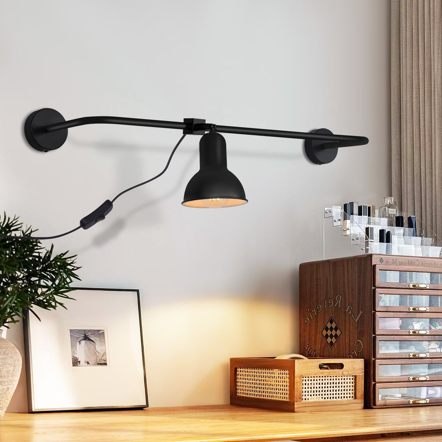 ZMH Wandleuchte innen Wandlampe Schwarz - E27 Vintage Metall Flurlampe Schwenkbar Design Treppenhauslampe Indirekt Wandbeleuchtung mit Schalter f¨¹r Wohnzimmer Schlafzimmer Flur Treppenhaus Bett
