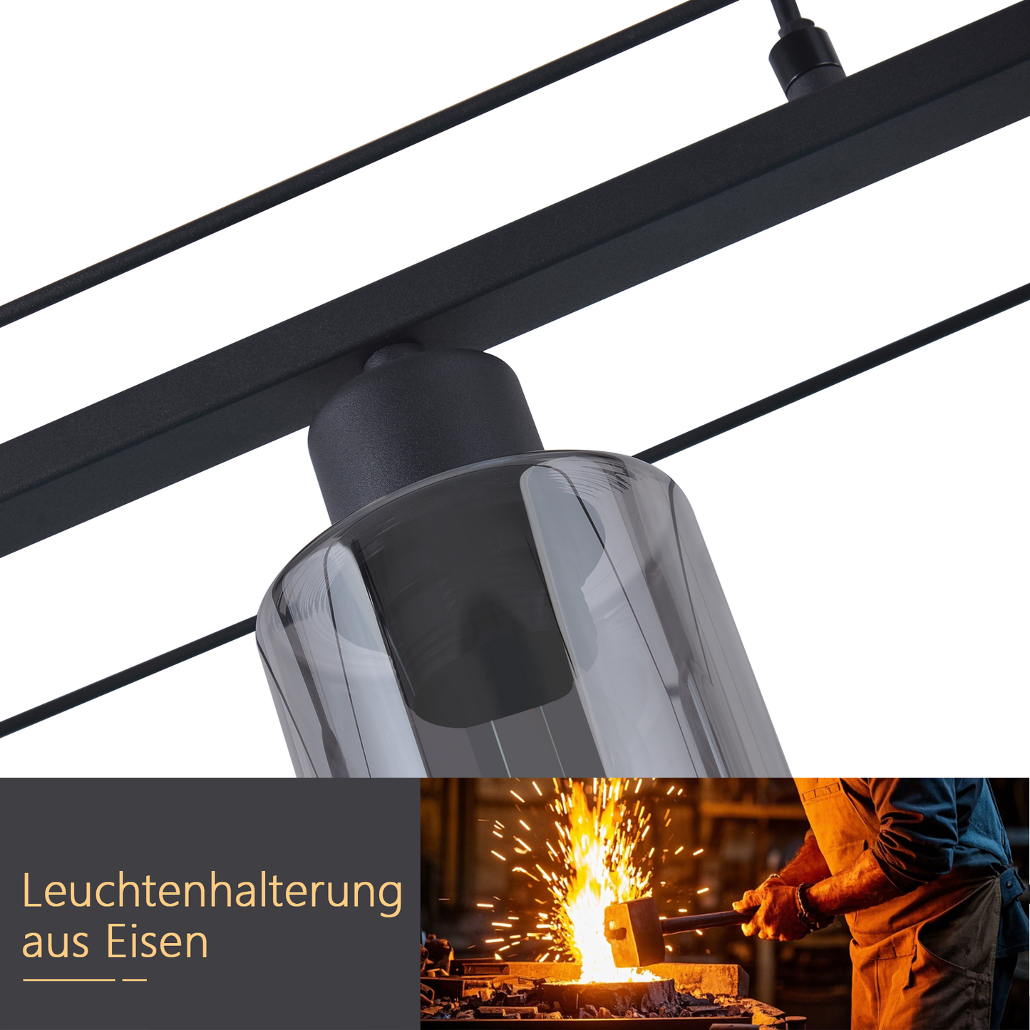 Pendelleuchte Esstisch H?ngelampe Vintage - Rauchschwarz Glas H?ngeleuchte 3 Flammig E27 Esstischlampe H?ngend Metall Retro Esszimmerlampe Industrial f¨¹r Esszimmer k¨¹che (ohne Leuchtmittel)