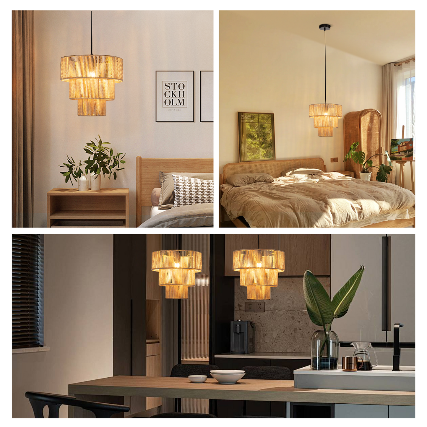 ZMH H?ngelampe Esstisch Pendelleuchte Wohnzimmer: Rattan Boho H?ngeleuchte Schlafzimmer ?35cm Esstischlampe H?ngend 1-flammig Esszimmerlampe E27 Pendellampe f¨¹r K¨¹che Flur Bar Resturant