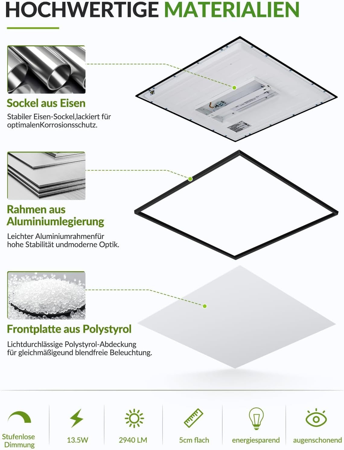 ZMH LED Deckenleuchte 45x45cm Dimmbar LED Panel Weiß Deckenlampe