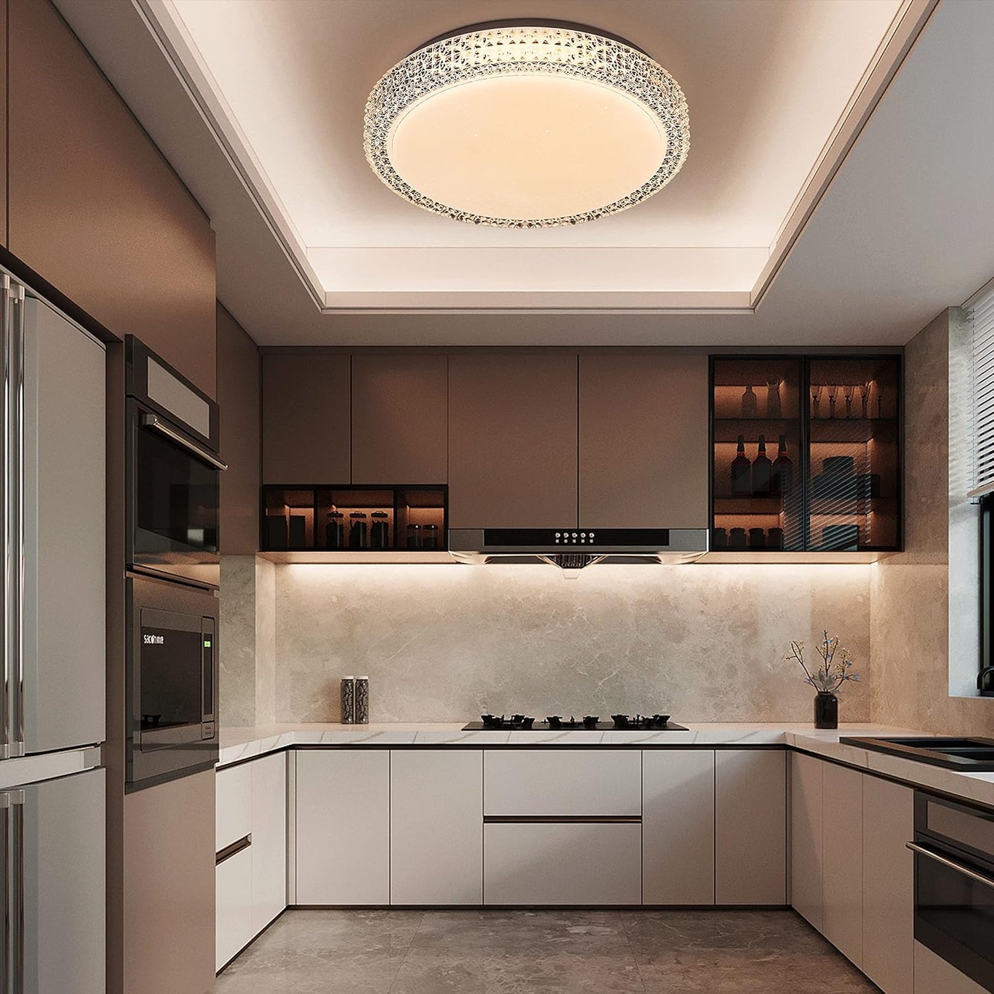 ZMH LED Deckenleuchte Dimmbar Deckenlampe mit Fernbedienung - 18W Schlafzimmerlampe mit Fernbedienung ?30cm Kristall Modern Sternenhimmel Rund Deckenbeleuchtung f¨¹r Schlafzimmer Wohnzimmer K¨¹che Flur