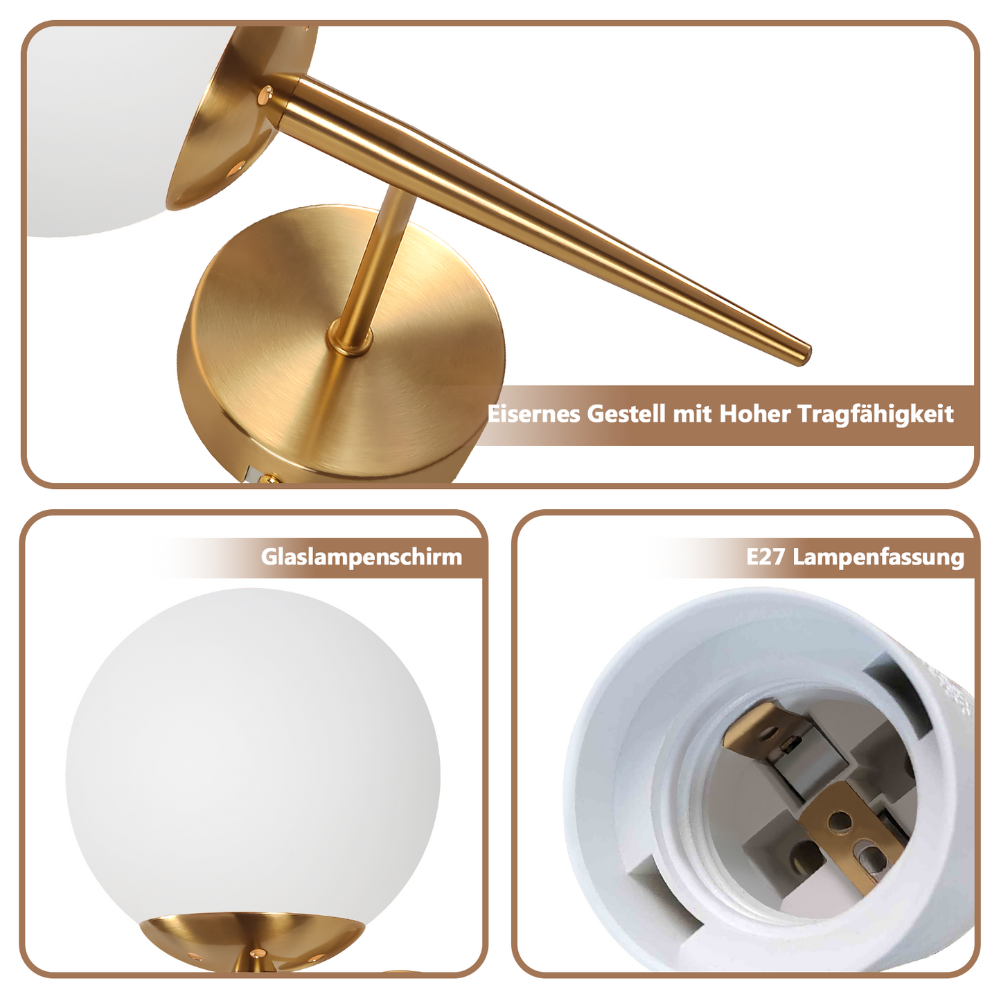Wandleuchte Innen Wandlampe Schlafzimmer - Wandbeleuchtung Glaskugel Treppenhaus Gold Vintage Flurlampe Badezimmer Glas Lampenschirm Modern Design E27 Beleuchtung f¨¹r Flur Bad - Ohne Leuchtmittel