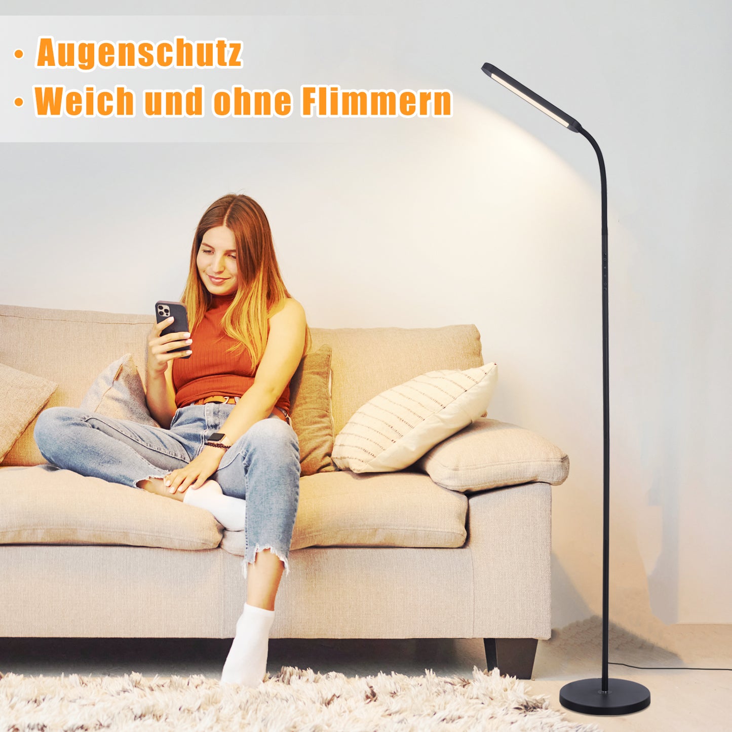ZMH Stehlampe LED Standleuchte Wohnzimmer - Dimmbar Modern Standleuchte Schwarz 5 Farben und 5 Helligkeitsstufen 11W 360¡ã Flexibler Schwanenhals Leselampe mit Fernbedienung f¨¹r Schlafzimmer B¨¹ro