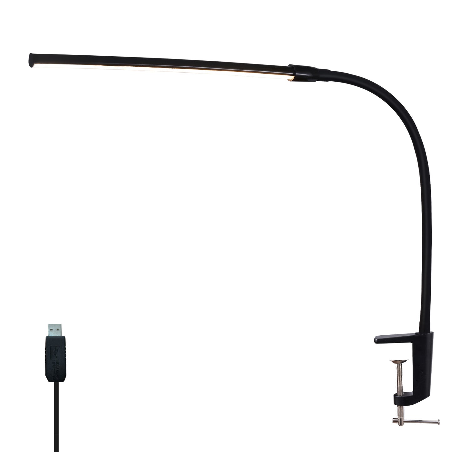 ZMH Schreibtischlampe LED Klemmbar - Schreibtischleuchte Schwarz 3 Farben und 5 Helligkeitsstufen USB 5W Tageslichtlampe Augenschutz Schwanenhals Tischlampe f¨¹r B¨¹ro Arbeitszimmer Schneider