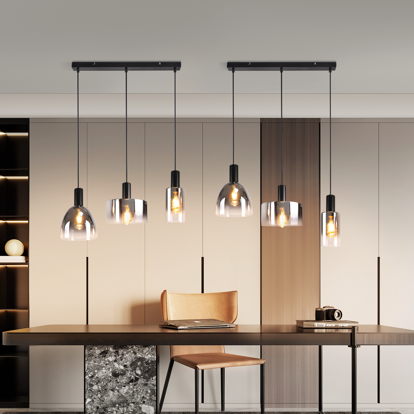 H?ngelampe Esszimmerlampe 3 Flammig H?ngeleuchte- E27 Vintage Esstisch Pendelleuchte H?henverstellbar Glas Schwarz Pendellampe H?ngend f¨¹r Schlafzimmer k¨¹che (ohne Leuchtmittel)