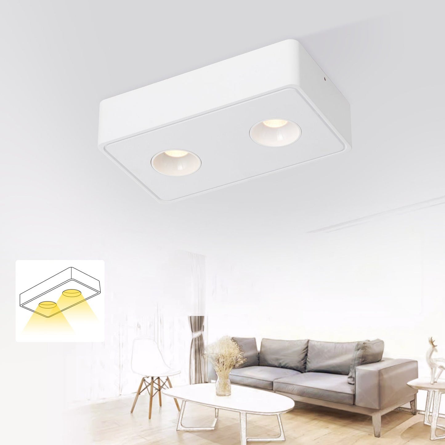 ZMH Spots Deckenleuchte LED Aufputz - Wei? Aufbaustrahler mit 2 Flammig Deckenspots 14W Warmwei? Deckenstrahler Eckig Modern Spotbaken Flach Aufbauspot f¨¹r K¨¹che Wohnzimmer Esszimmer Korridor Flur