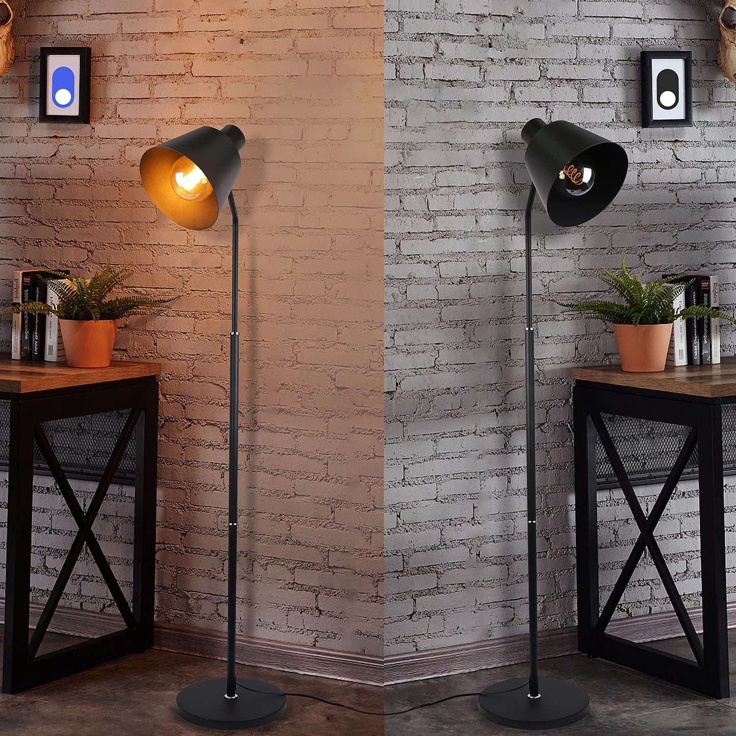 ZMH vintage Stehlampe retro Stehleuchte 166cm schwarz standleuchte mit E27 Fassung max.40w standlampe f¨¹r Wohnzimmer Schlafzimmer Kinderzimmer Arbeitszimmer B¨¹ro Bett-ohne Birne