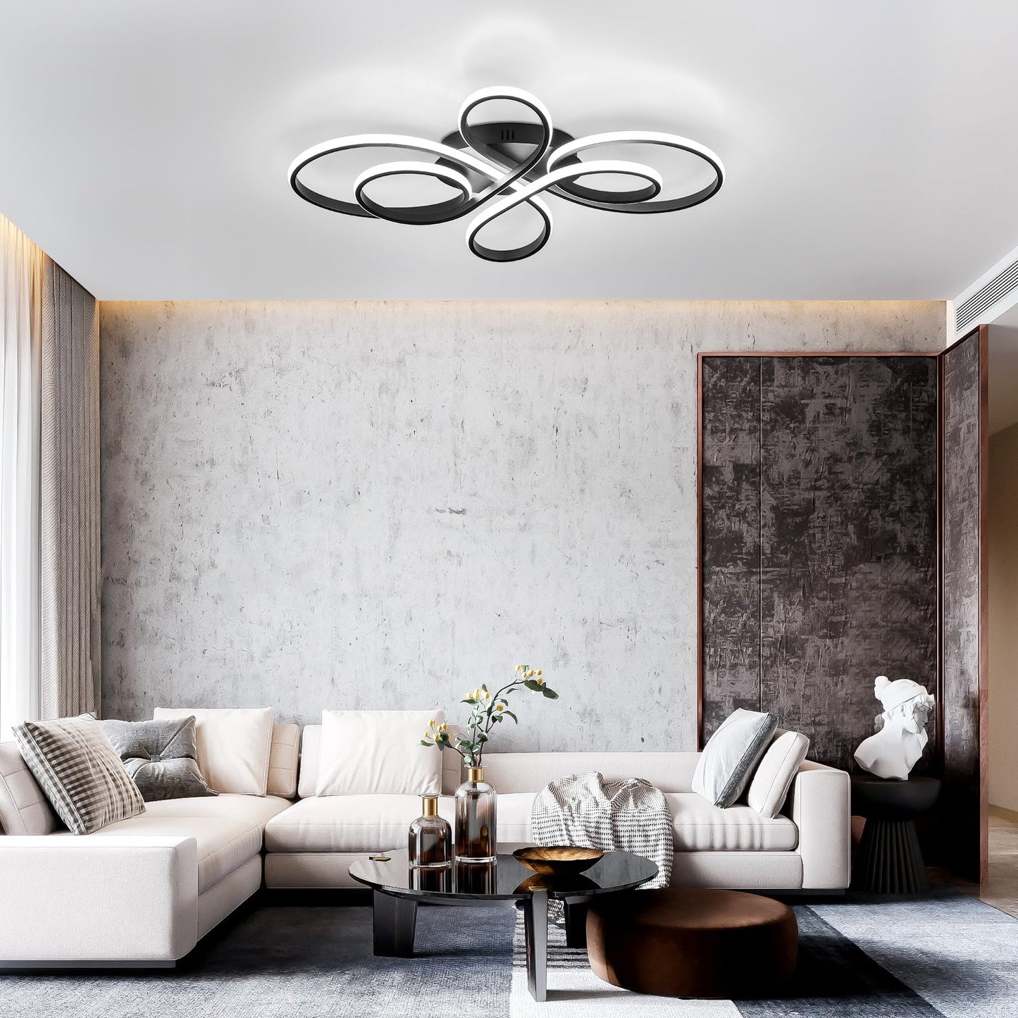 ZMH LED Deckenleuchte Dimmbar Deckenlampe Wohnzimmer Modern Schwarz mit Fernbedienung 65W aus Metall in Schmetterlingforming Design Wohnzimmerlampe f¨¹r Schlafzimmer Esszimmer Restaurant Arbeitzimmer