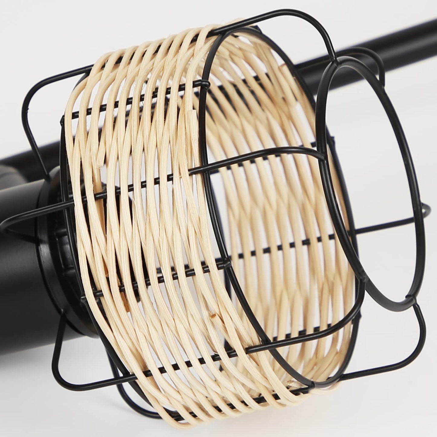 ZMH Tischlampe Vintage Landhaus Tischleuchte - Rattan Nachttischlampe Retro Schwarz Rustikal aus Bambus Metall mit Schalter E27 Boho in Natur Schwenkbar 120¡ã f¨¹r Wohnzimmer Schlafzimmer