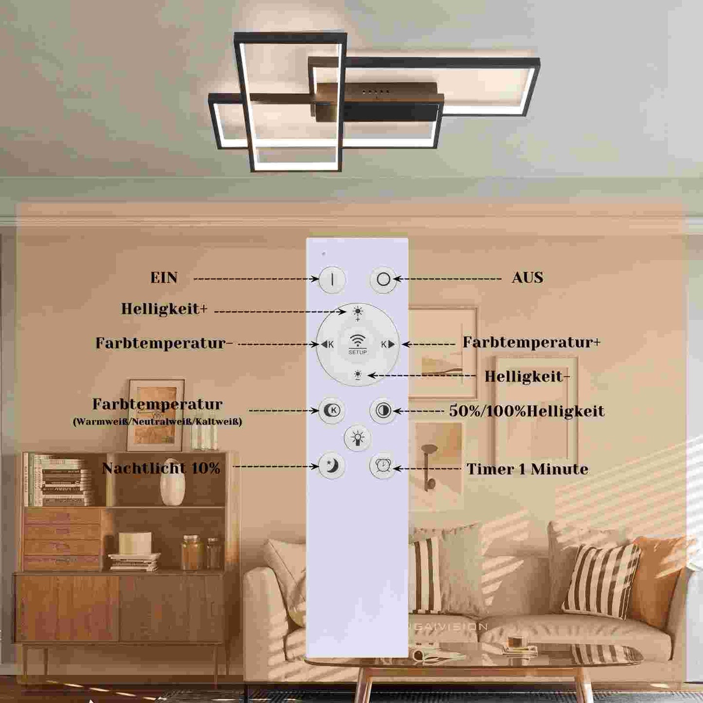 ZMH Deckenlampe LED Deckenleuchte Schlafzimmer - 65cm Wohnzimmerlampe Schwarz Schlafzimmerlampe Dimmbar mit Fernbedienung 65W Wohnzimmer Deckenbeleuchtung Modern K¨¹chenlampe Gro? f¨¹r Esszimmer K¨¹che