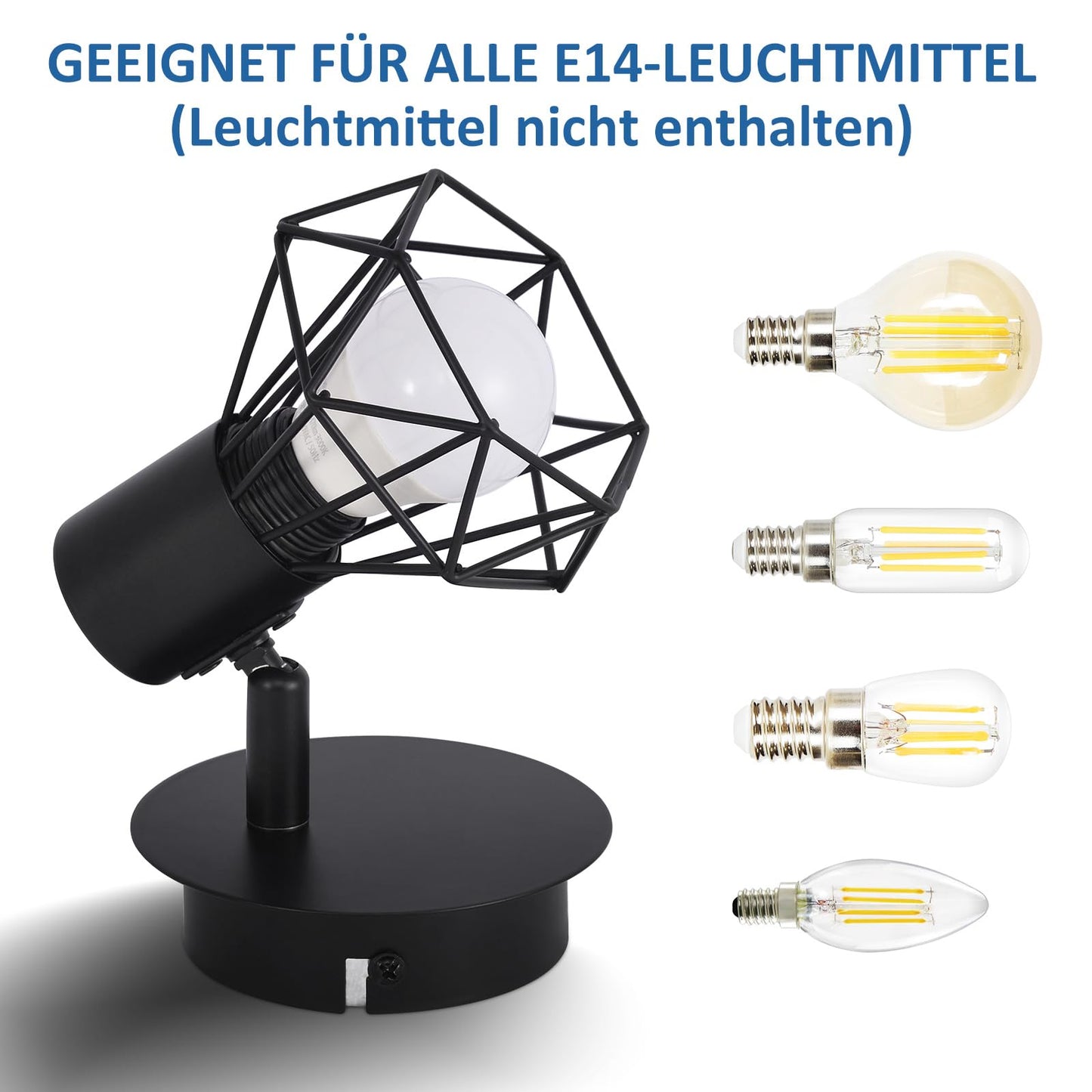 ZMH Deckenspots Schwarz Deckenstrahler Retro - Deckenlampe E14 Verstellbar Vintage Deckenleuchte 1 Flammig K¨¹chenlampe 350¡ãf¨¹r Flur Arbeitszimmer Schlafzimmer Wohnzimmer K¨¹che Max. 40W